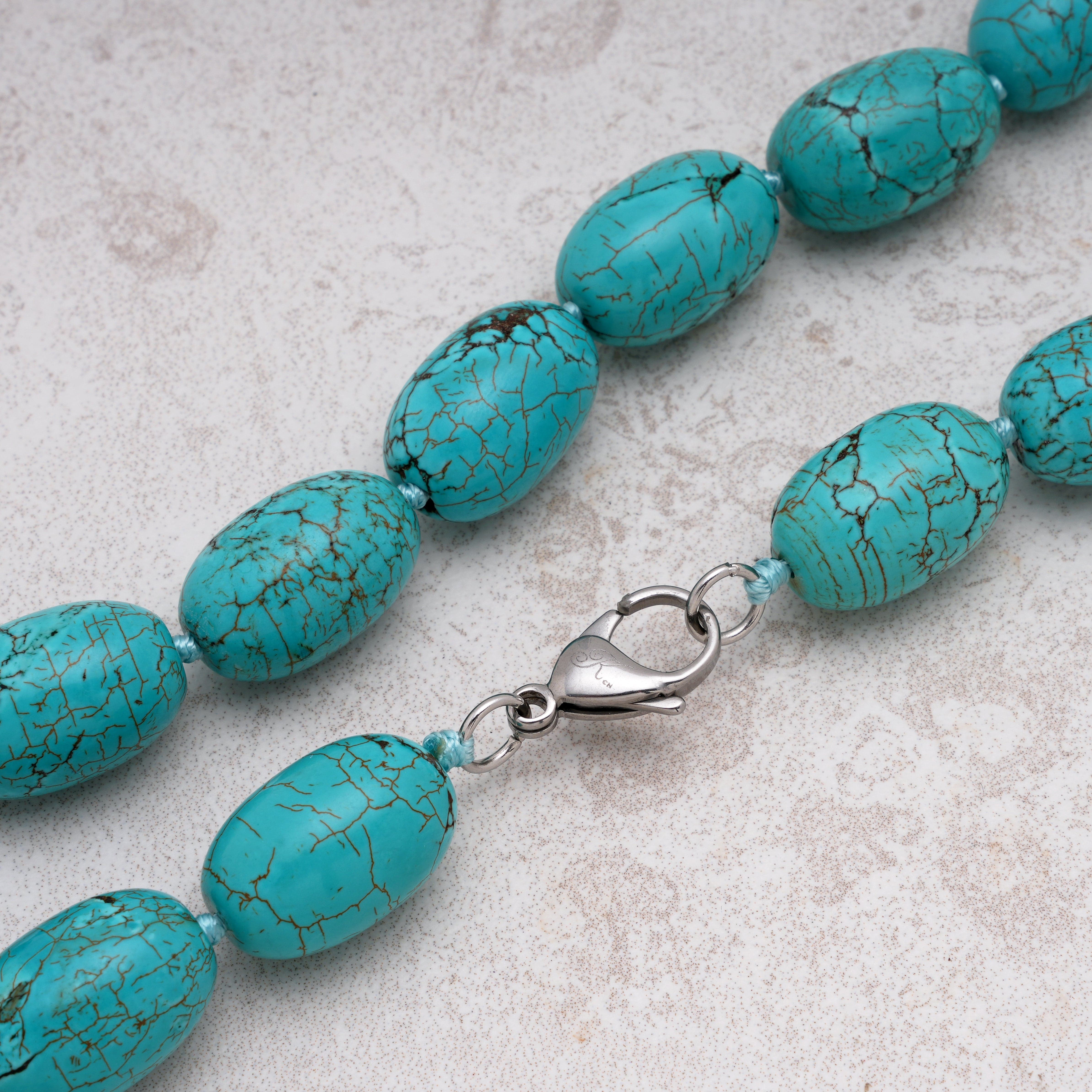 KALIFANO Gemstone Jewelry Howlite Turquoise 15x22mm Necklace With Stainless Steel Clasp - 27" HTN-14