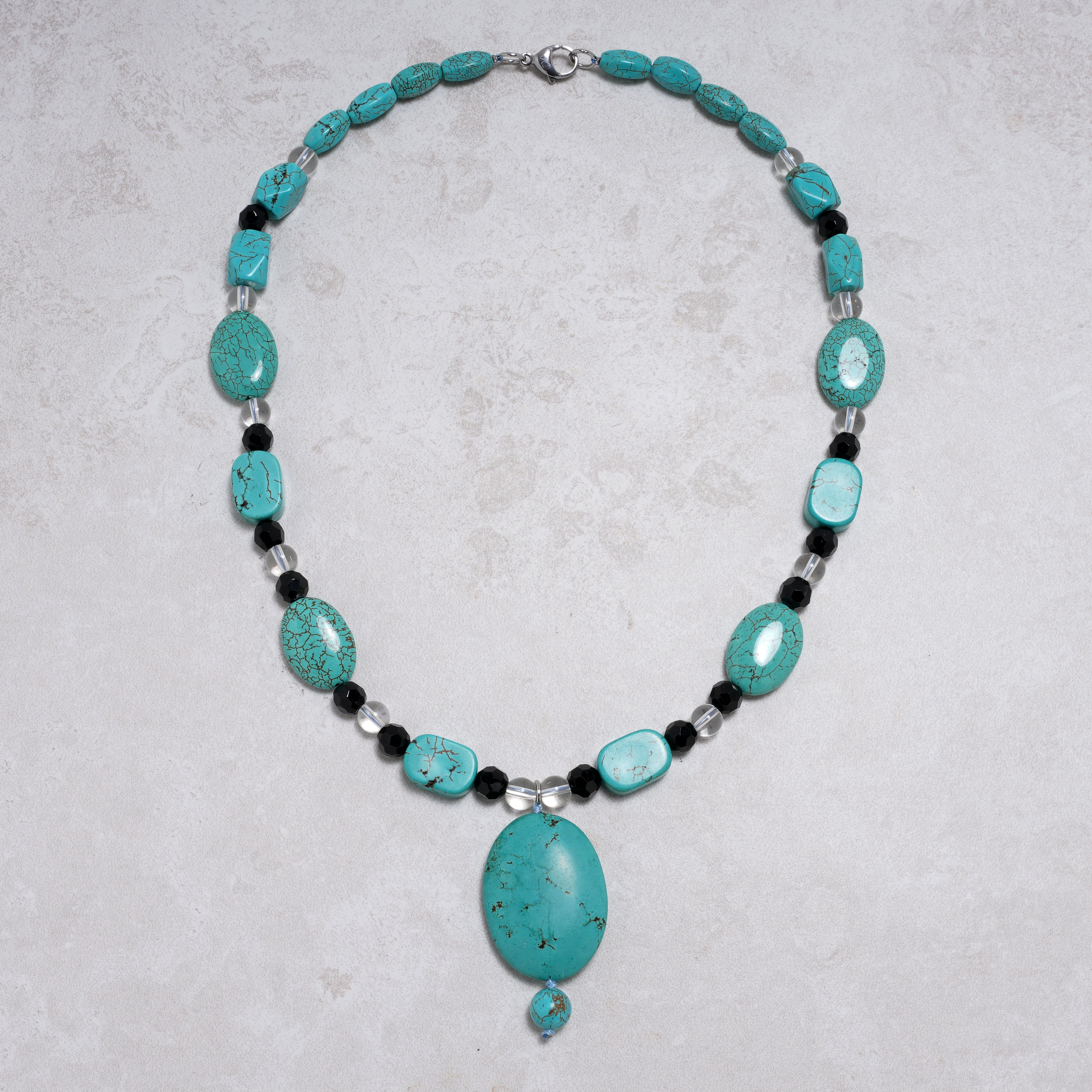 KALIFANO Gemstone Jewelry Howlite Turquoise 30x40mm Necklace With Stainless Steel Clasp - 22" HTN-16