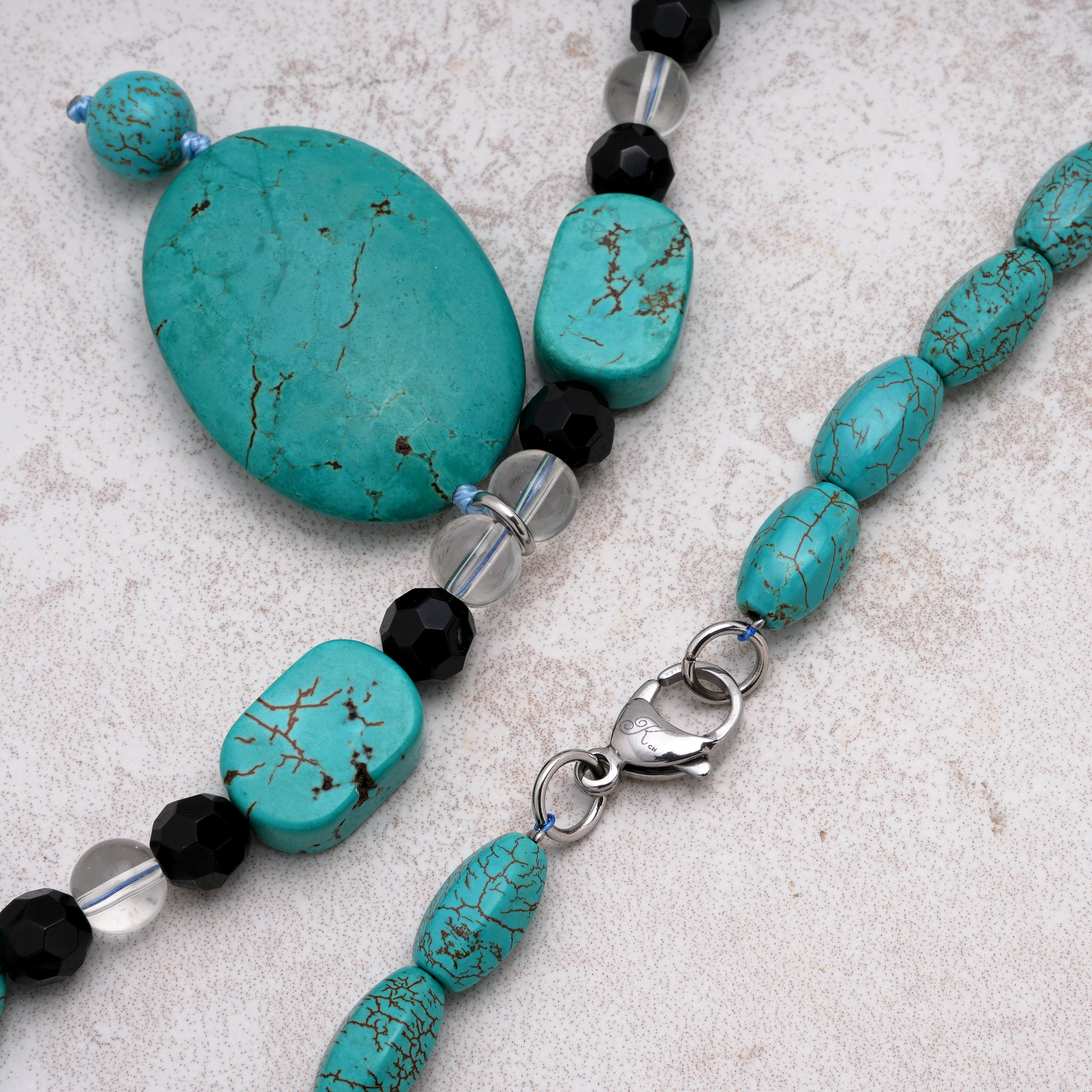 KALIFANO Gemstone Jewelry Howlite Turquoise 30x40mm Necklace With Stainless Steel Clasp - 22" HTN-16