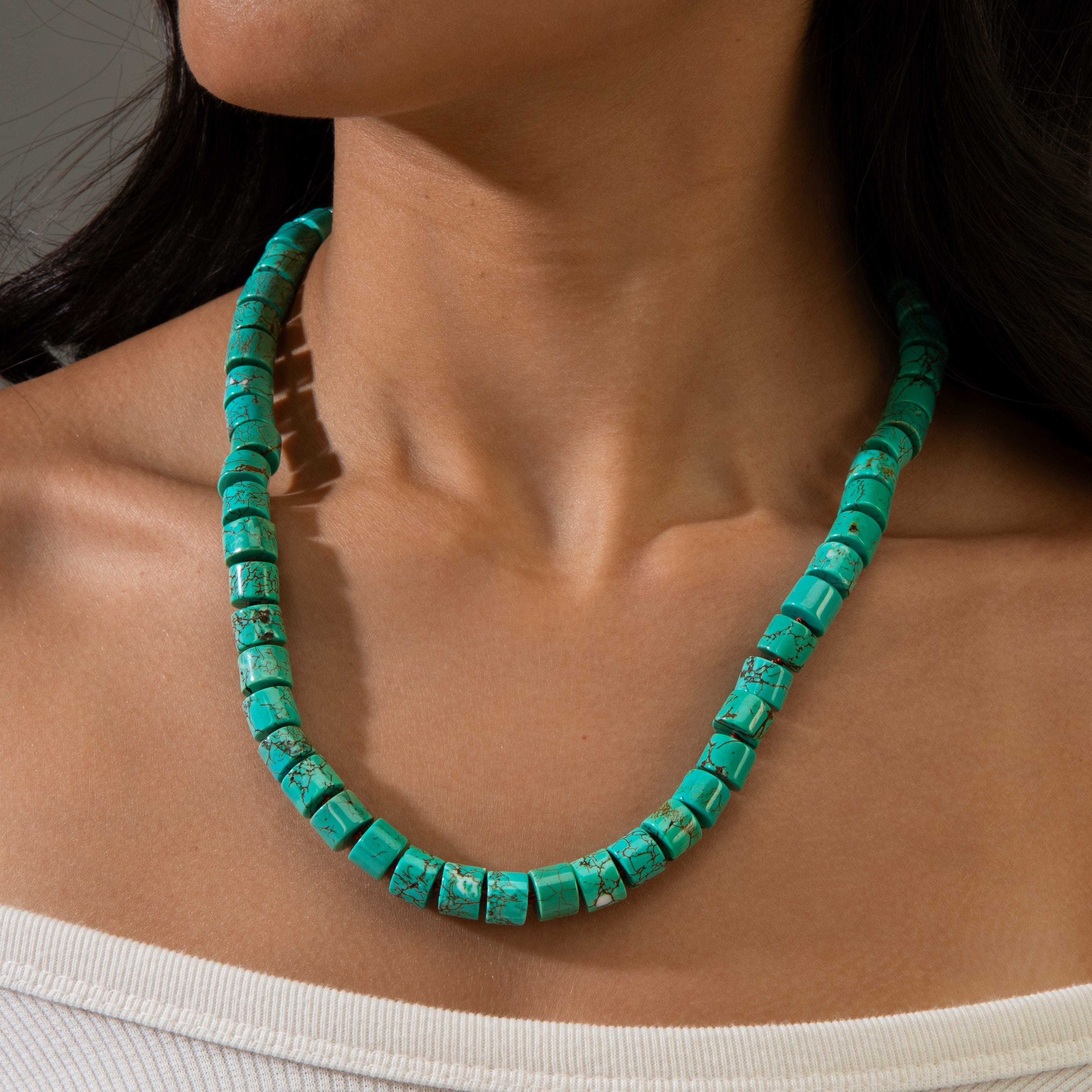 KALIFANO Gemstone Jewelry Howlite Turquoise 7x10mm Necklace With Stainless Steel Clasp - 21.5" HTN-05