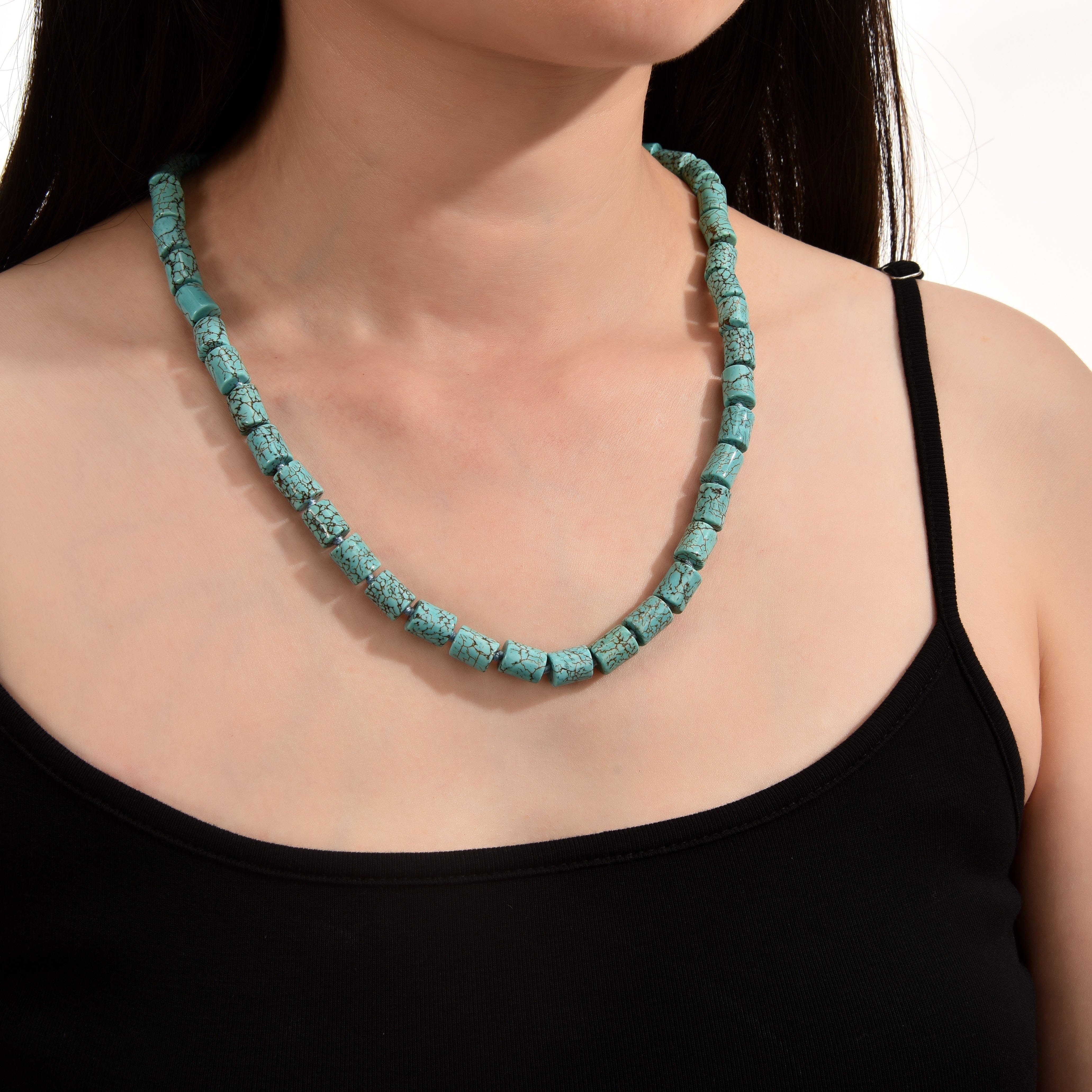KALIFANO Gemstone Jewelry Howlite Turquoise 8x10mm Necklace With Stainless Steel Clasp - 21.5" HTN-03