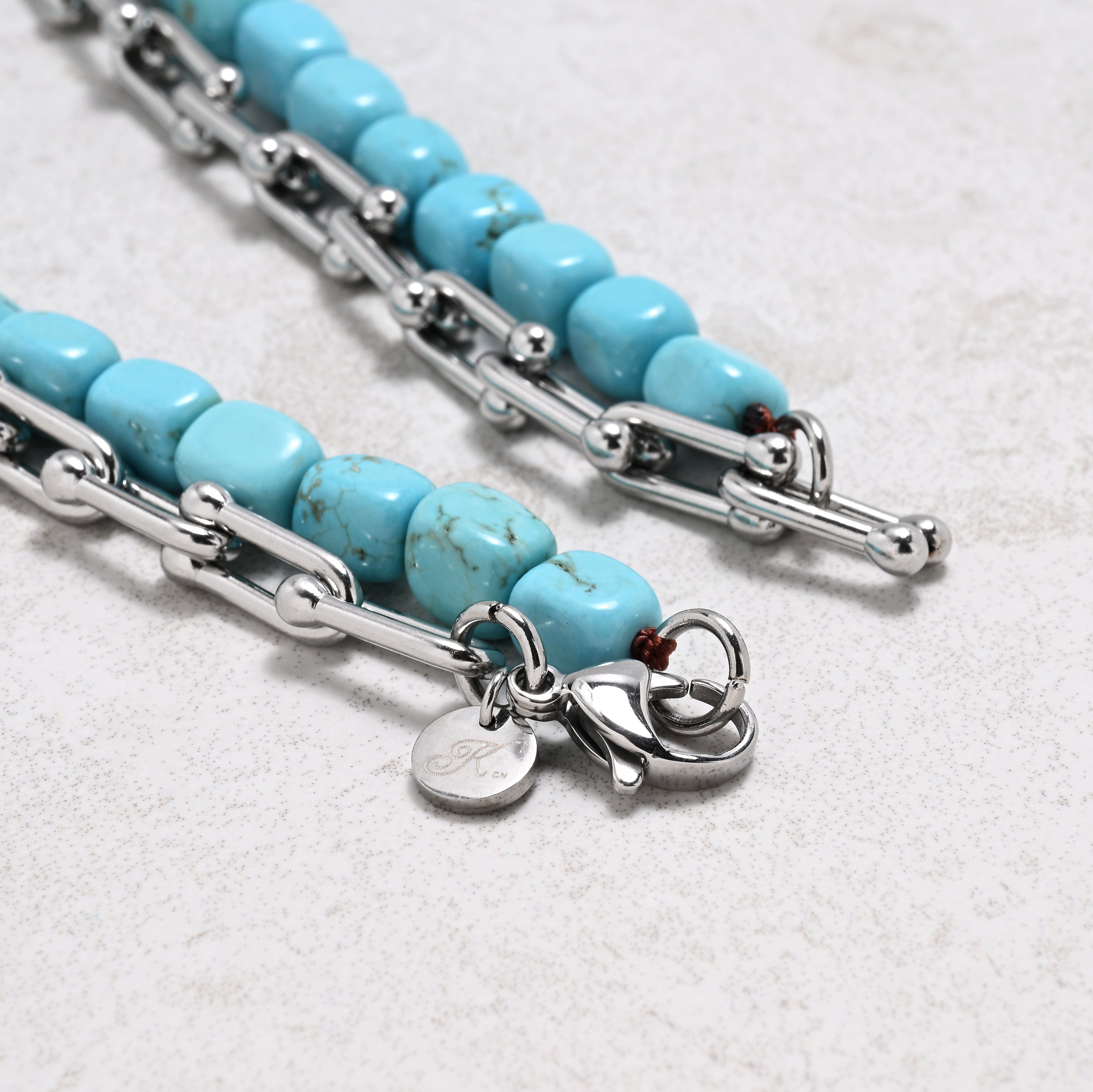 KALIFANO Gemstone Jewelry Howlite Turquoise & Silver Hardware Style Chain Adjustable Necklace 2SN-HTQ