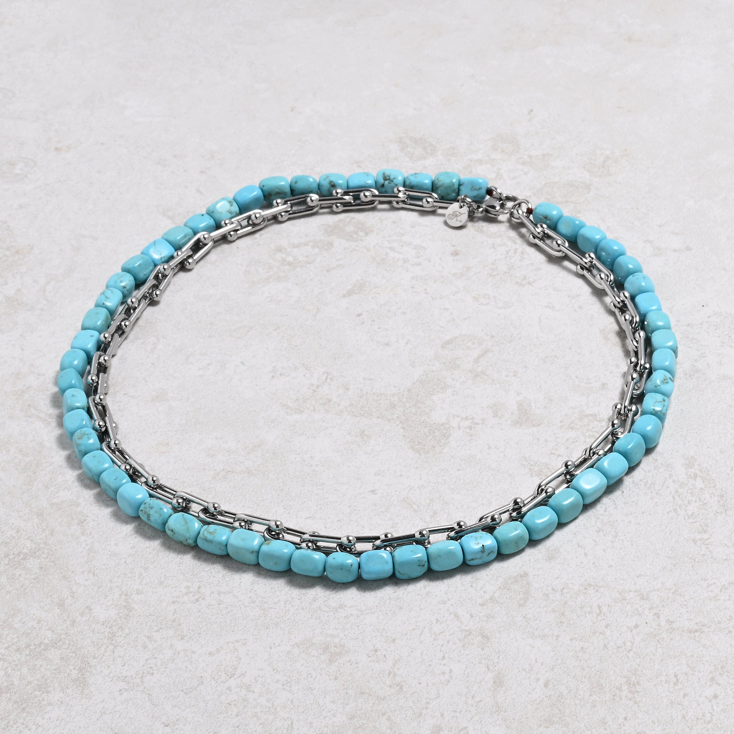 KALIFANO Gemstone Jewelry Howlite Turquoise & Silver Hardware Style Chain Adjustable Necklace 2SN-HTQ