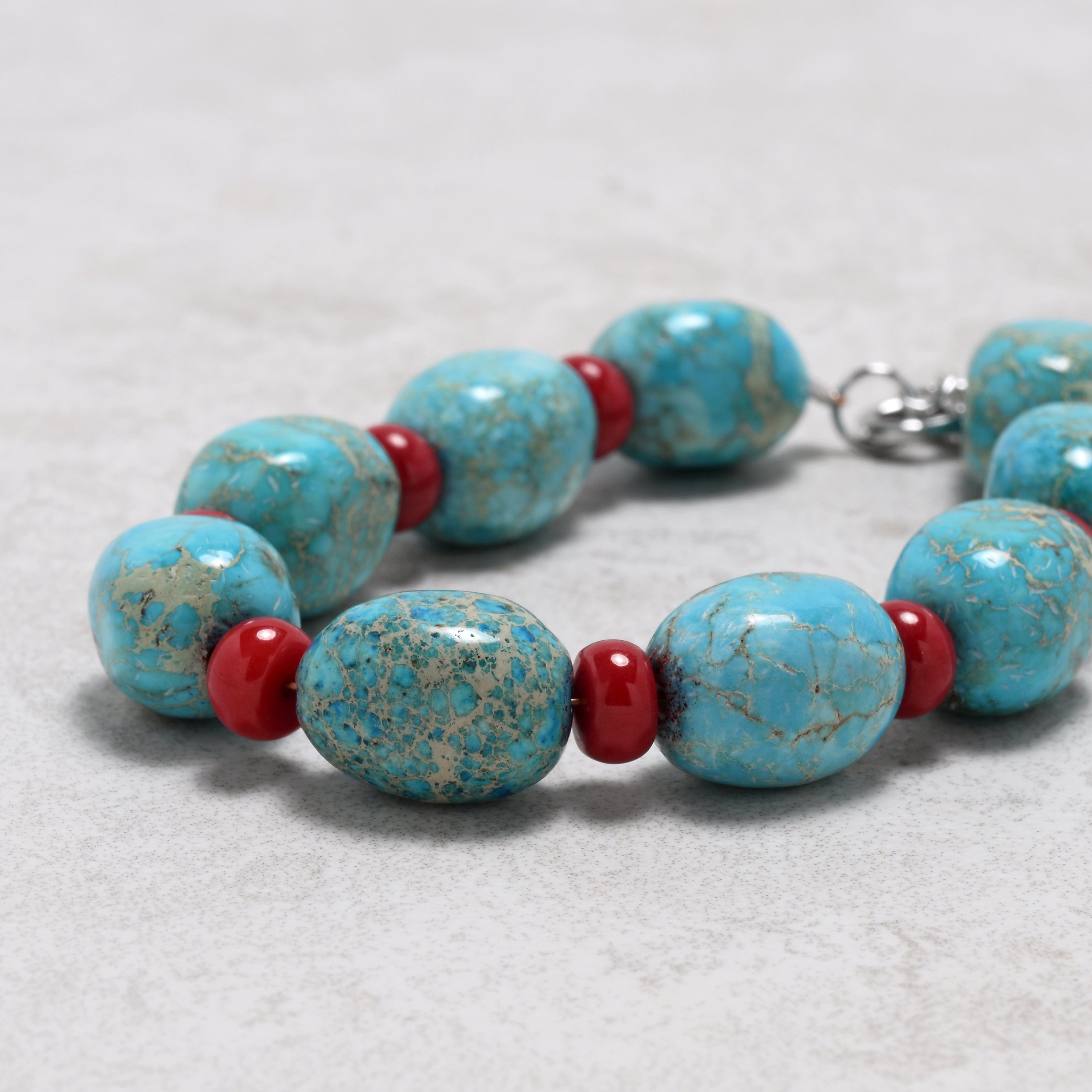 KALIFANO Gemstone Jewelry King Howlite Turquoise 10x14mm Natural Gemstone Bracelet with Sterling Silver Clasp 925B-13-S