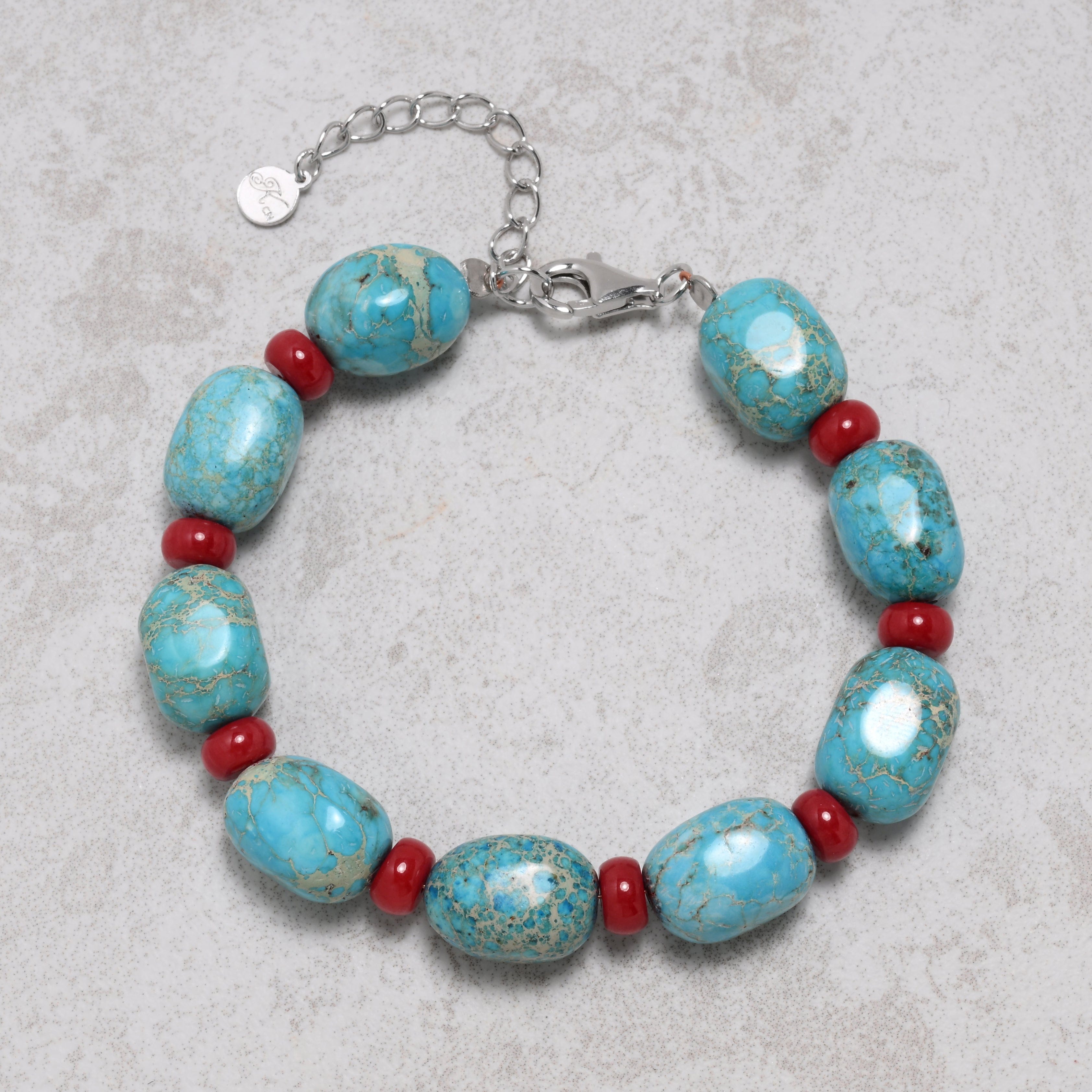 KALIFANO Gemstone Jewelry King Howlite Turquoise 10x14mm Natural Gemstone Bracelet with Sterling Silver Clasp 925B-13-S