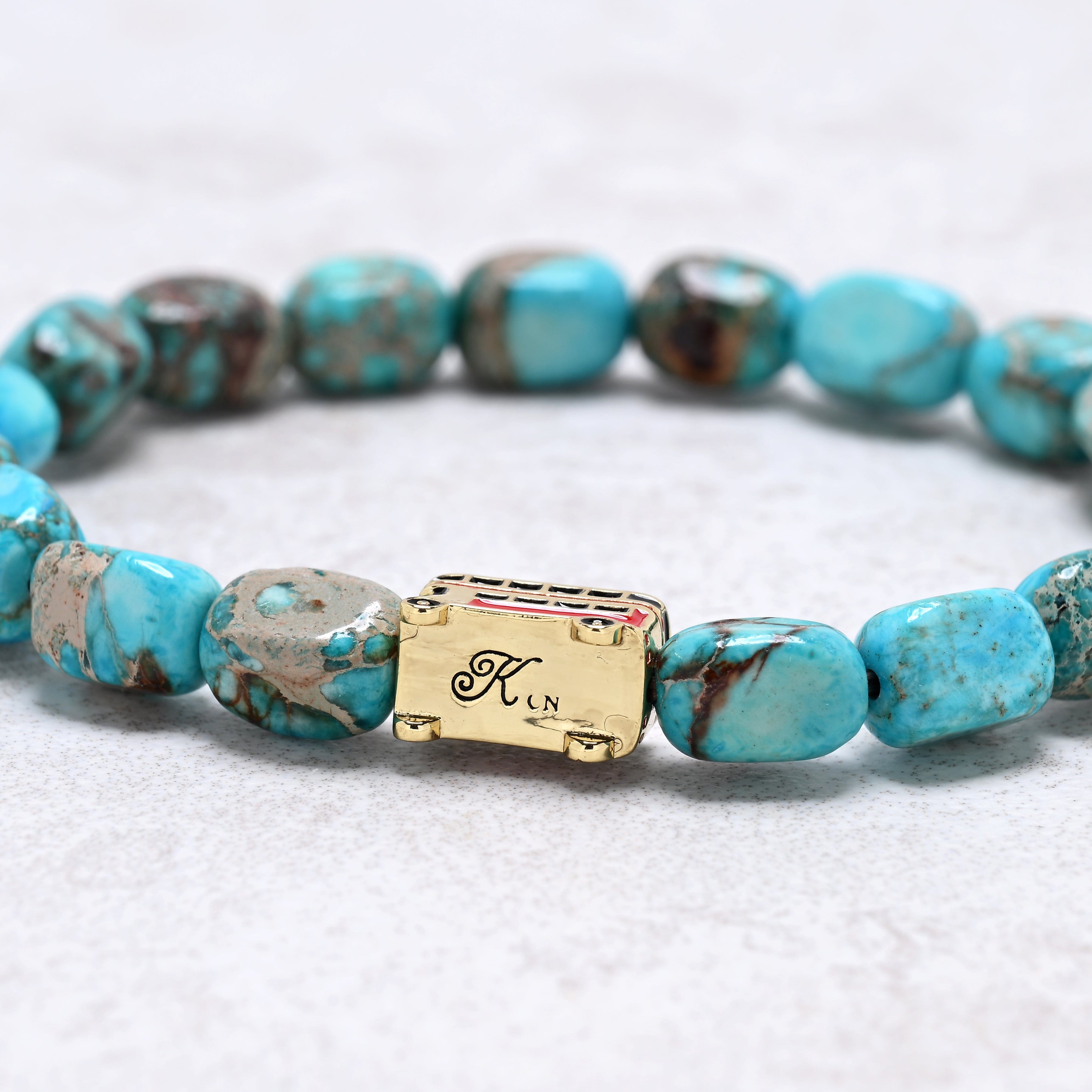 KALIFANO Gemstone Jewelry King Howlite Turquoise 6x9mm Natural Gemstone Stretch Bracelet