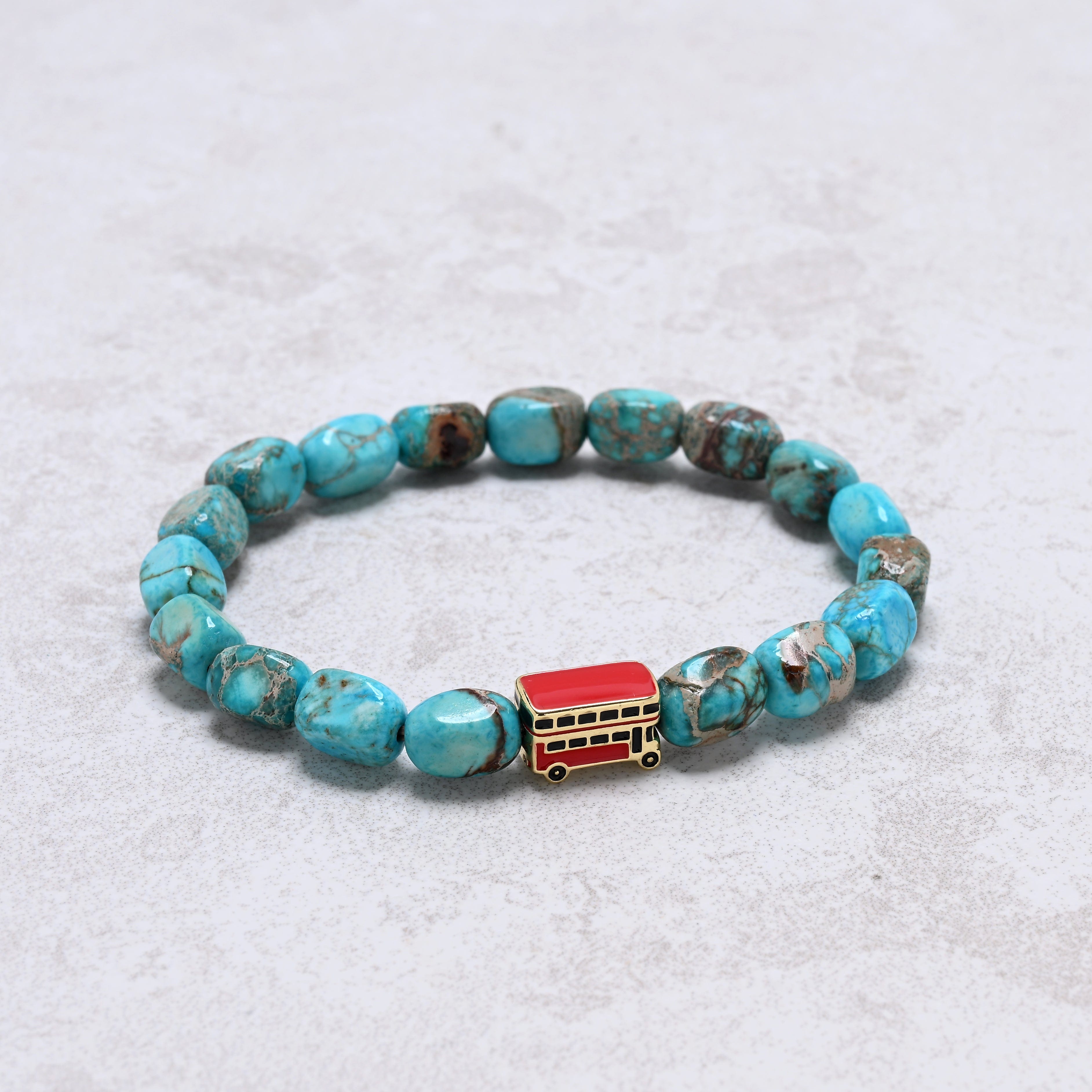 KALIFANO Gemstone Jewelry King Howlite Turquoise 6x9mm Natural Gemstone Stretch Bracelet