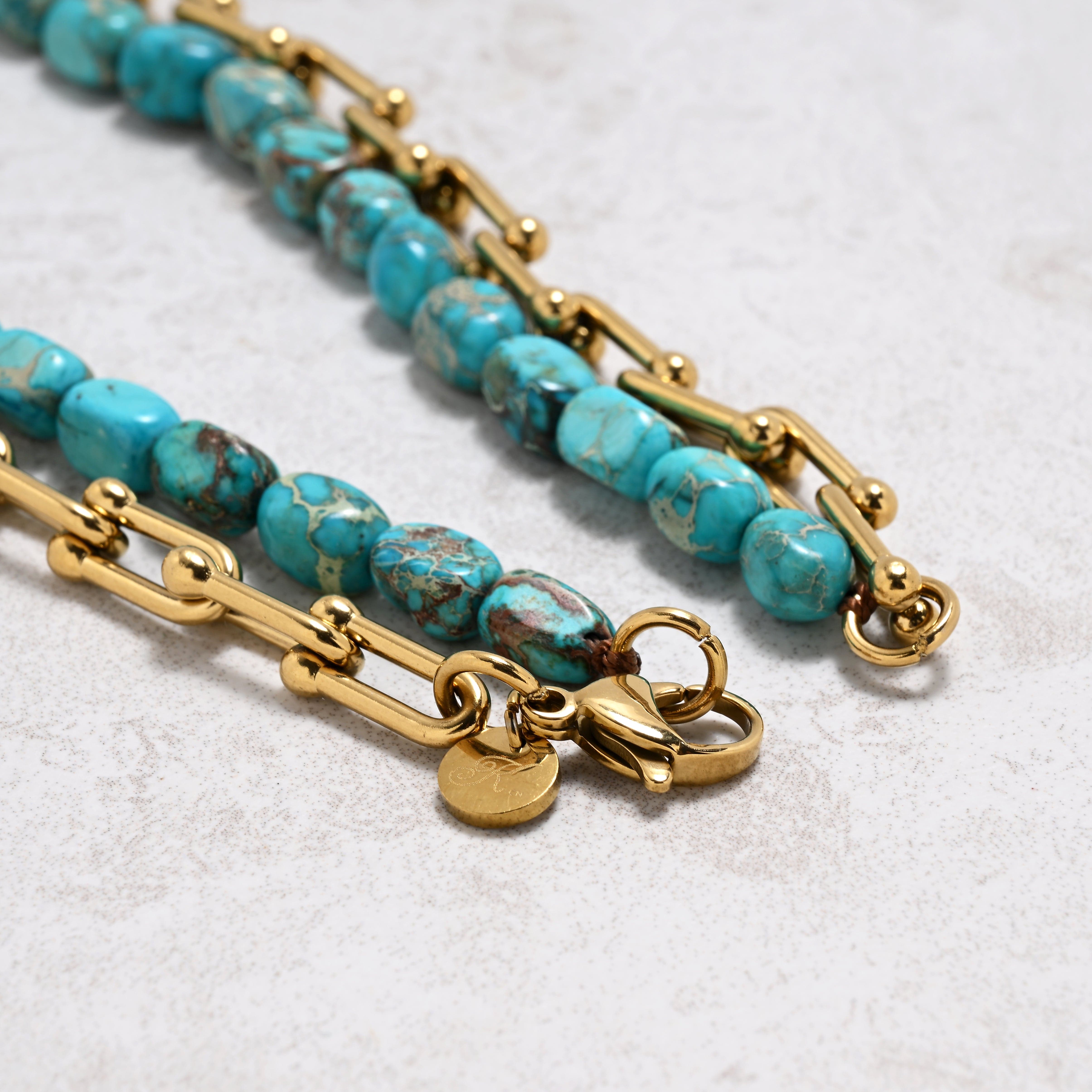 KALIFANO Gemstone Jewelry King Howlite Turquoise & Hardware Style Chain Adjustable Necklace 2SN-KTQ