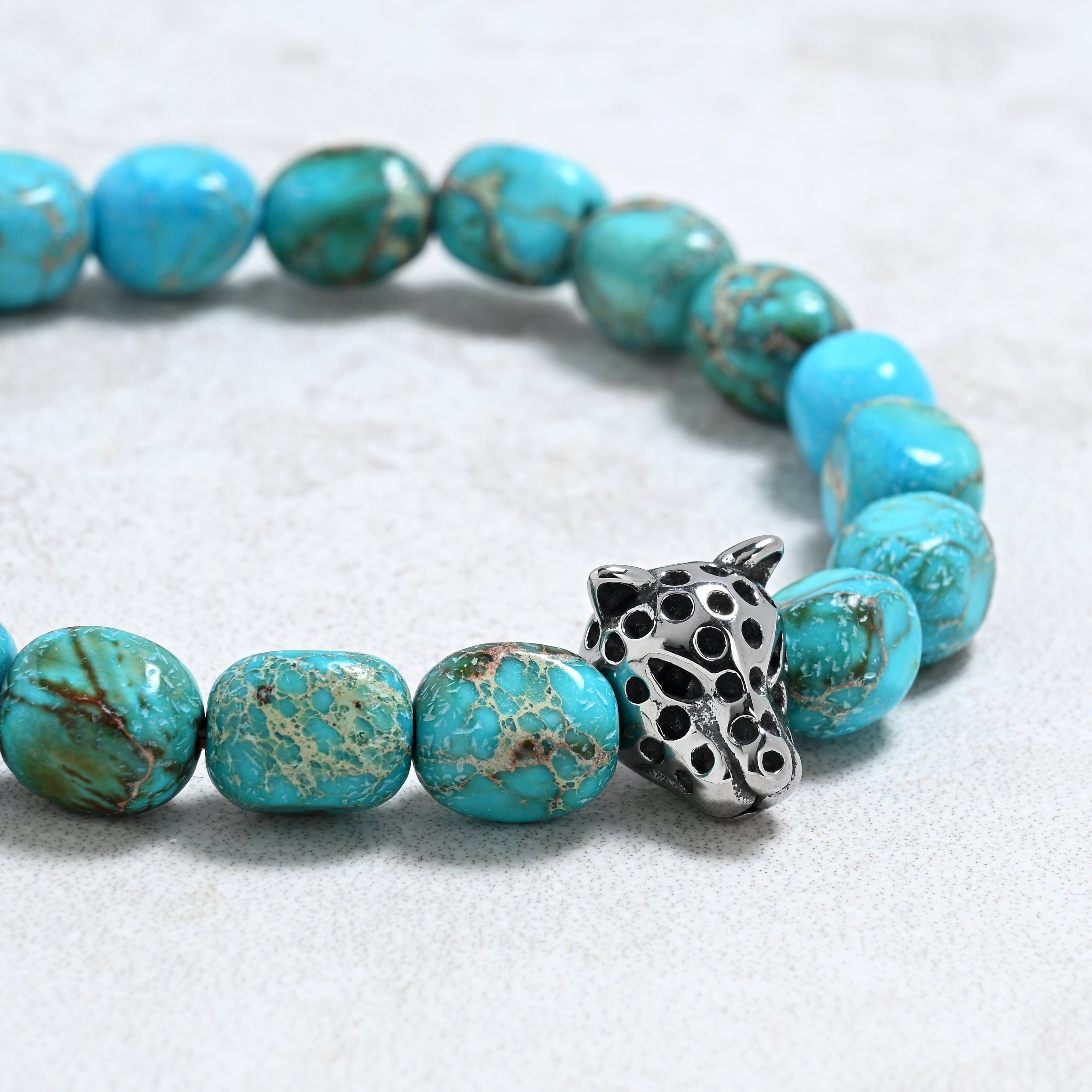 KALIFANO Gemstone Jewelry King Turquoise 7x9mm Natural Gemstone Stretch Bracelet