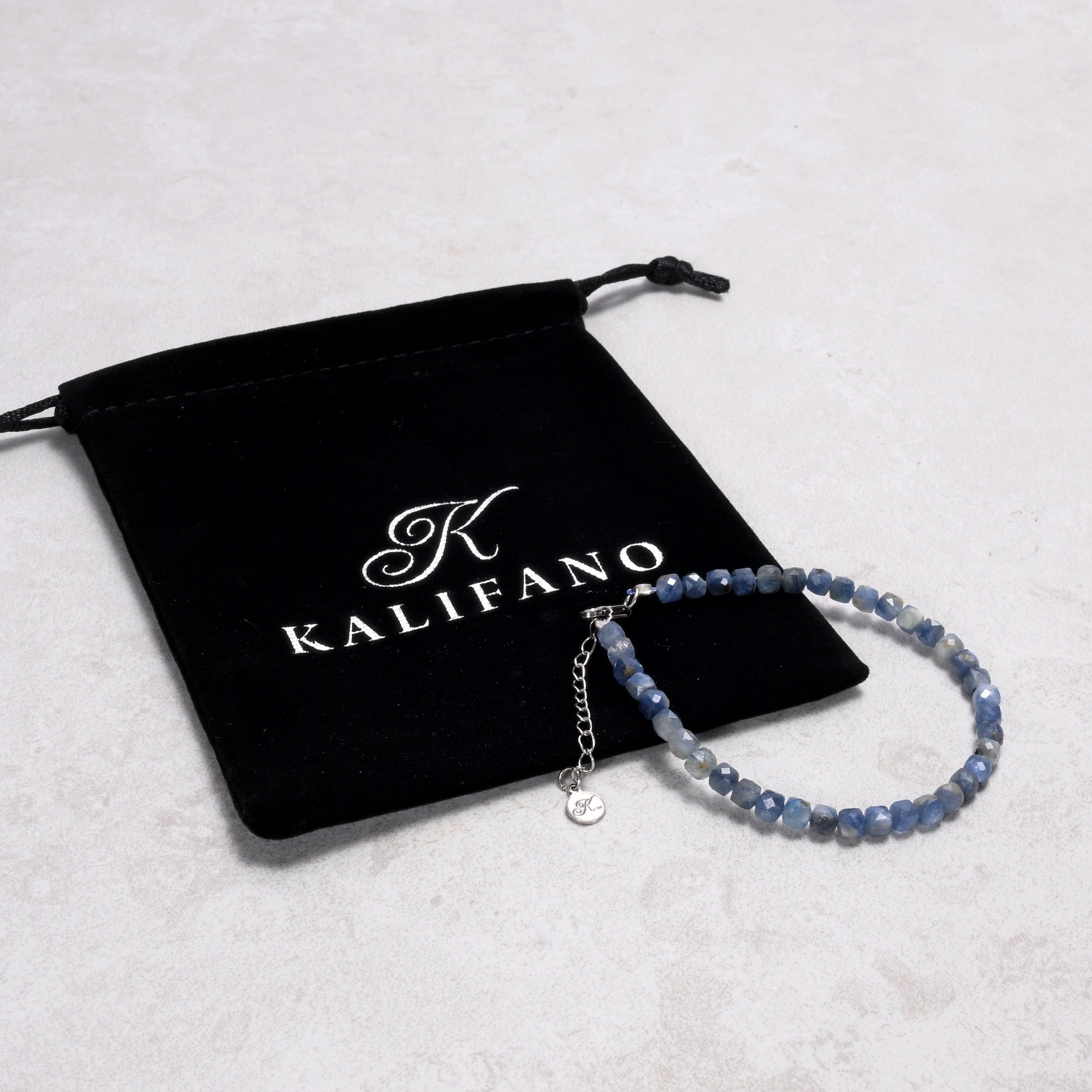 KALIFANO Gemstone Jewelry Kyanite 4mm Natural Gemstone Bracelet with Sterling Silver Clasp B4-16S-KE