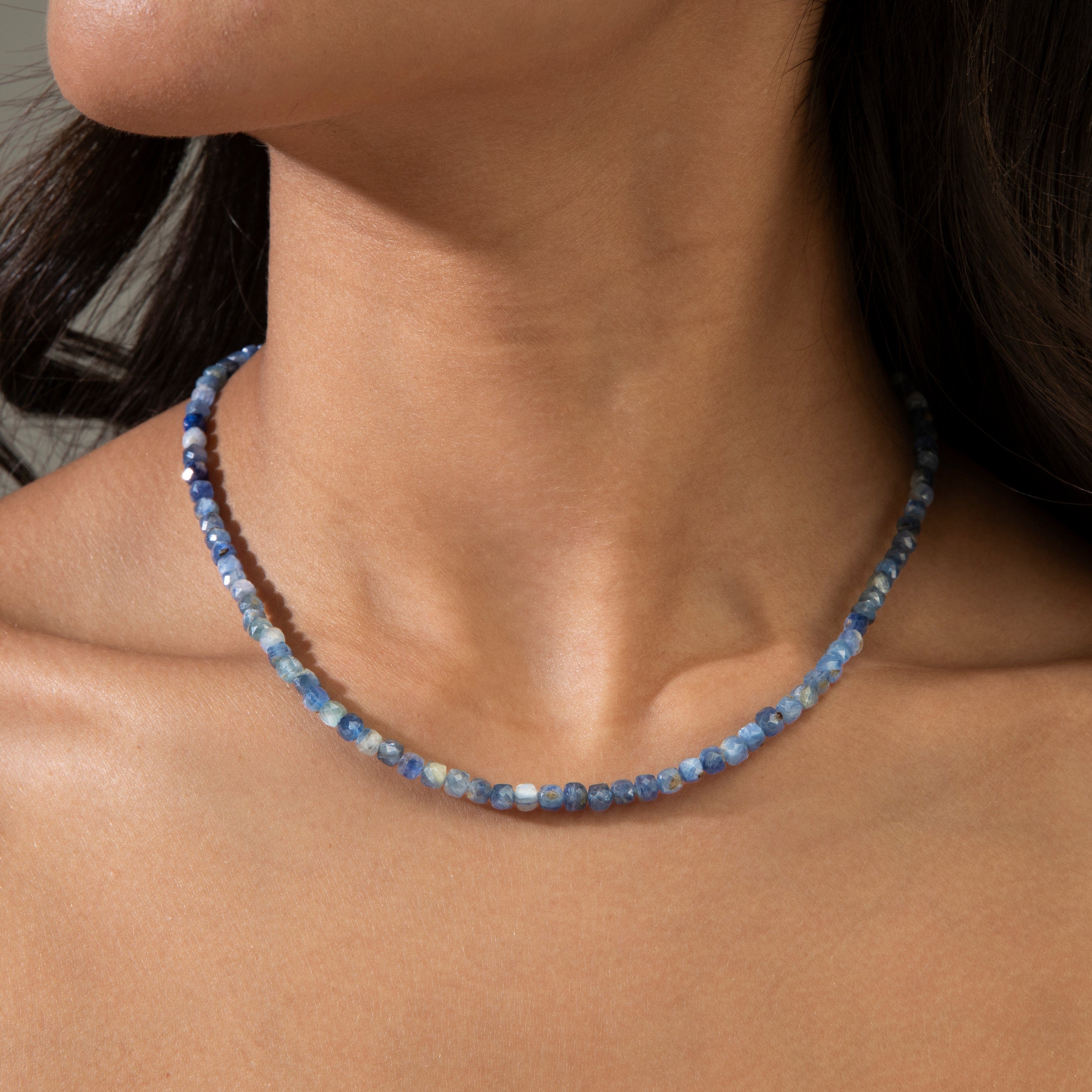 KALIFANO Gemstone Jewelry Kyanite 4mm Necklace With Sterling Silver Clasp - 16" N4-41S-KE