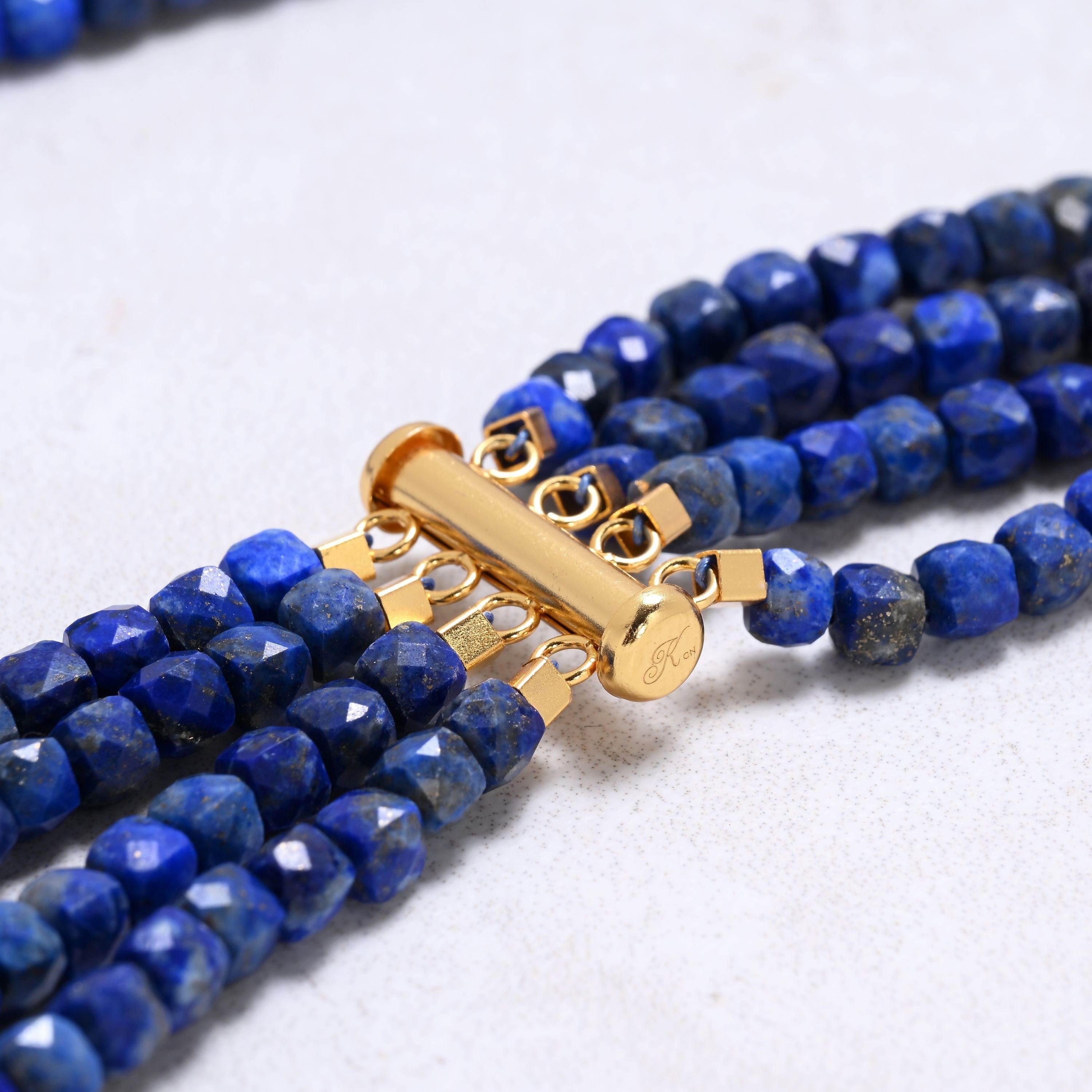 Kalifano Gemstone Jewelry Lapis 4mm Cube Gemstone Necklace with Sterling Silver Clasp - 18" 8GN-LP