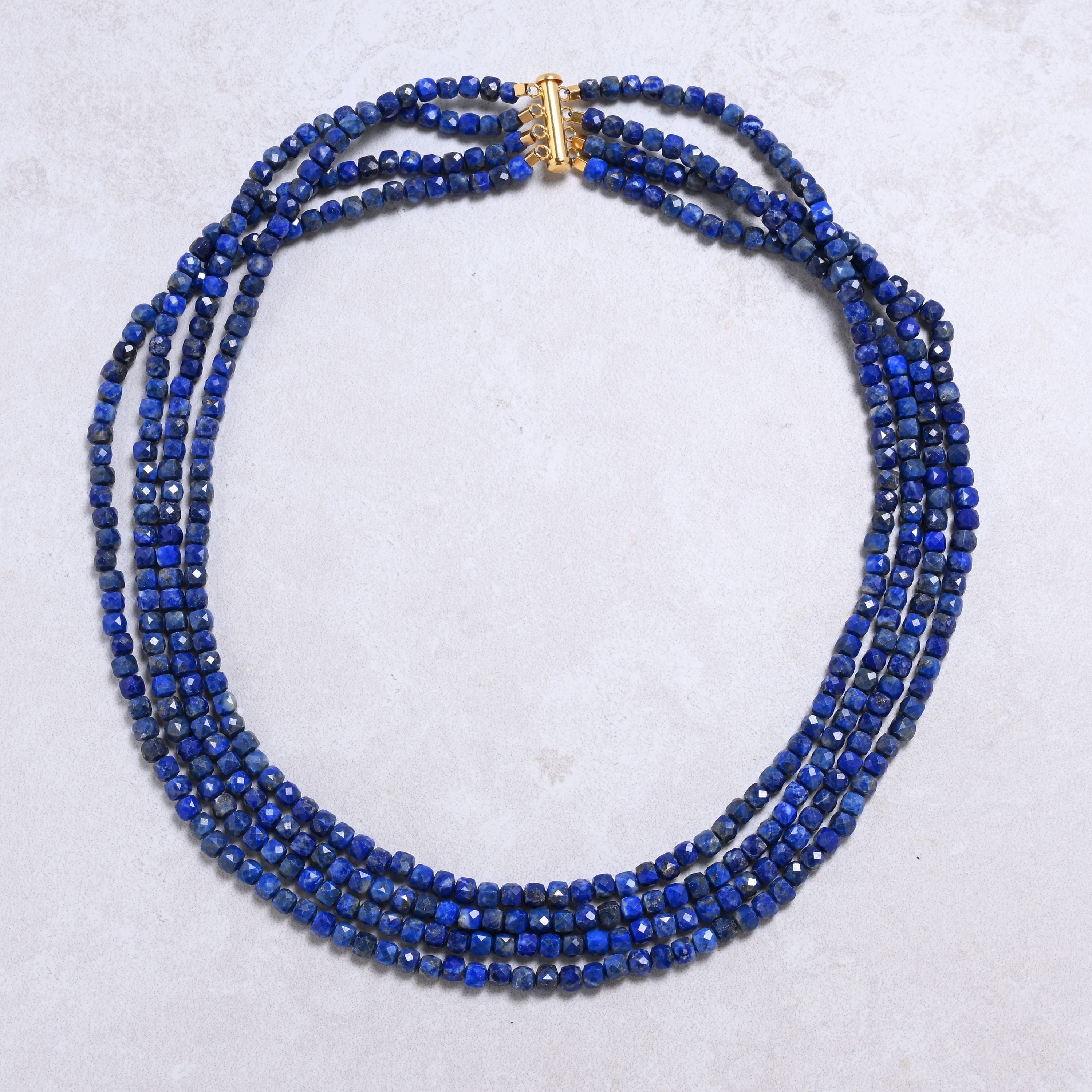 Kalifano Gemstone Jewelry Lapis 4mm Cube Gemstone Necklace with Sterling Silver Clasp - 18" 8GN-LP