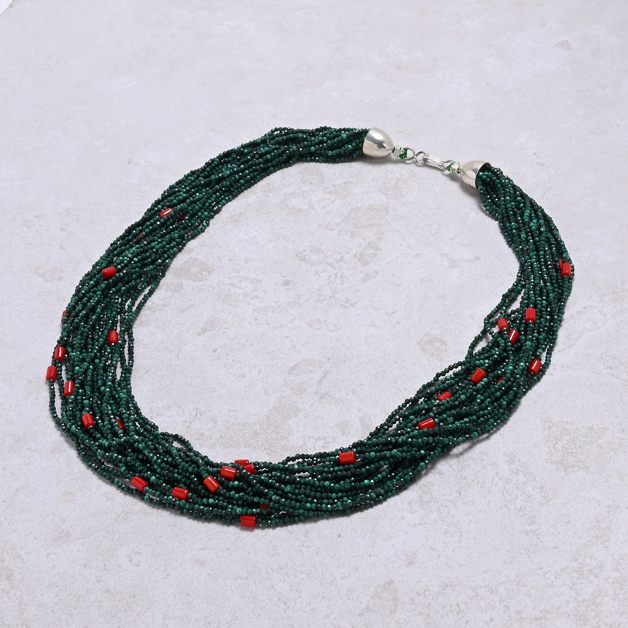 KALIFANO Gemstone Jewelry Malachite 2mm Necklace With Sterling Silver Clasp - 21.5" CCN20-MA