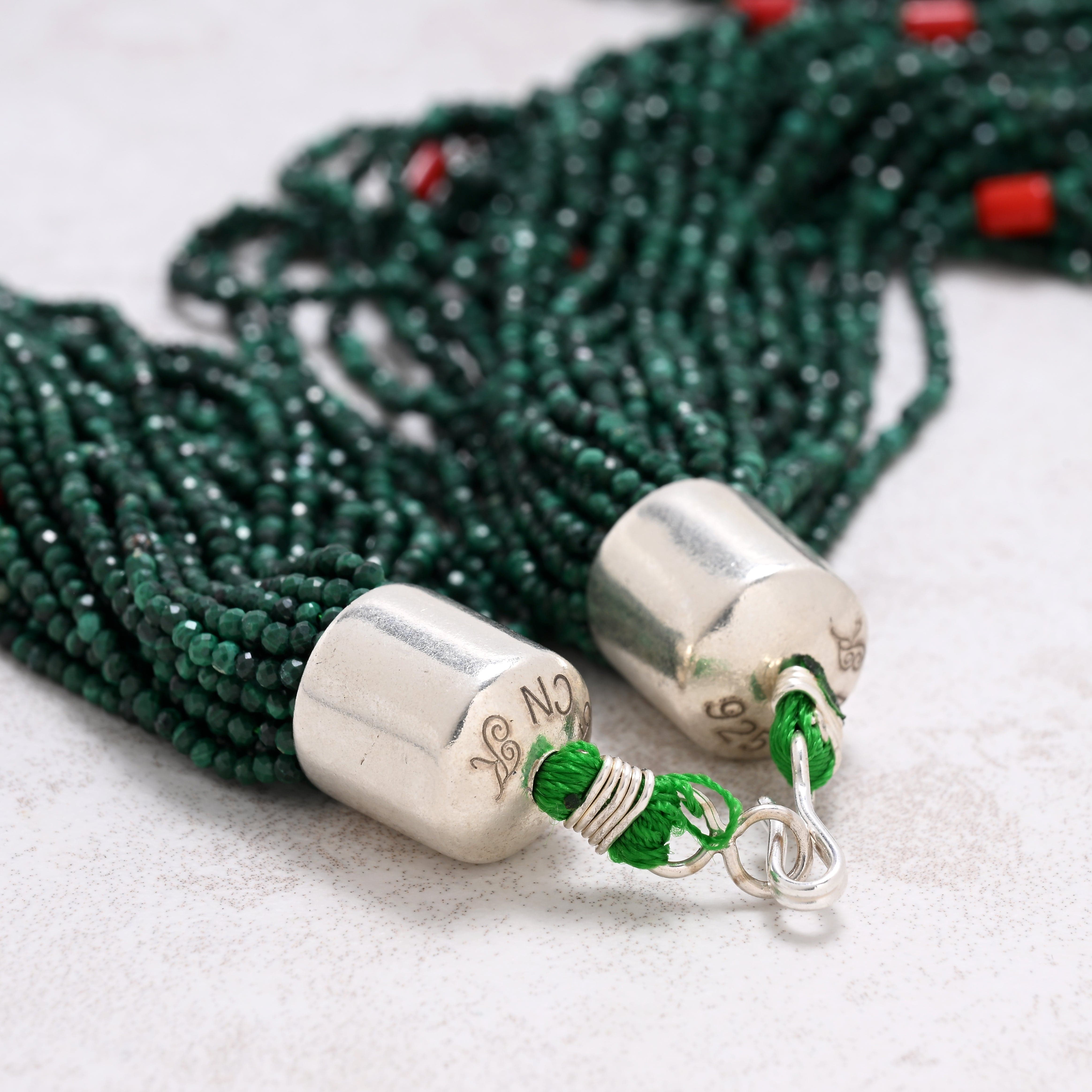 KALIFANO Gemstone Jewelry Malachite 2mm Necklace With Sterling Silver Clasp - 21.5" CCN40-MA