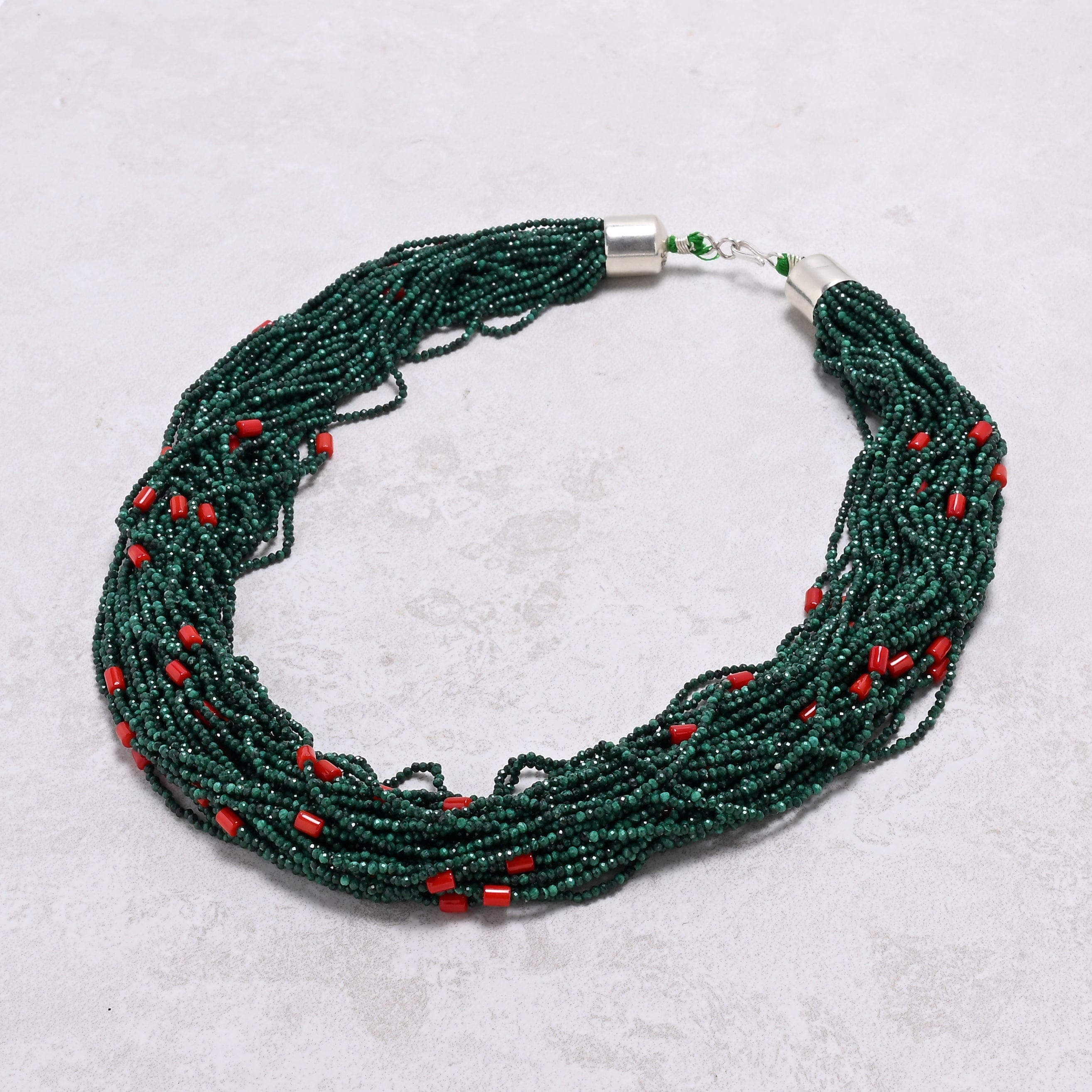 KALIFANO Gemstone Jewelry Malachite 2mm Necklace With Sterling Silver Clasp - 21.5" CCN40-MA