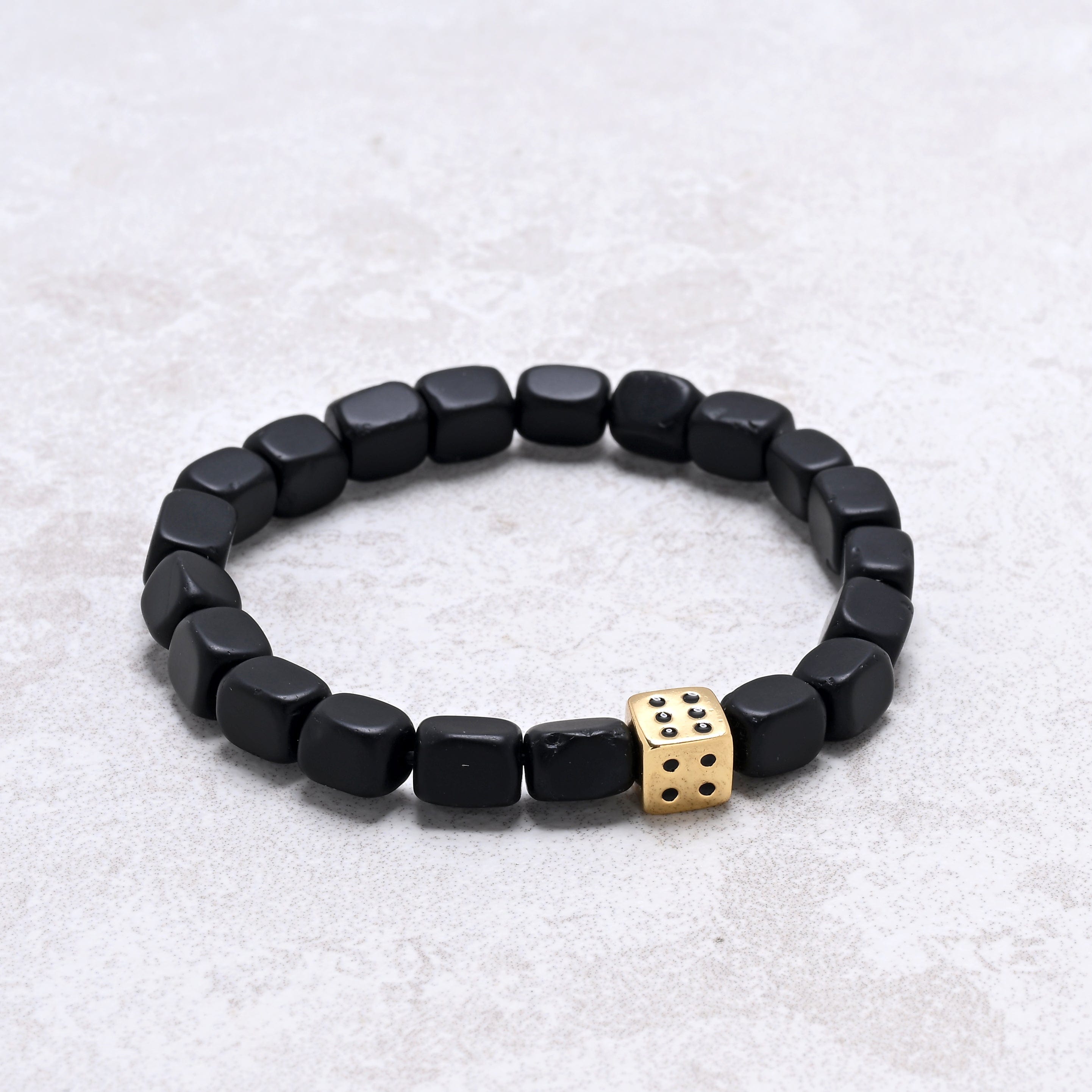 KALIFANO Gemstone Jewelry Matte Black Agate 6x9mm Natural Gemstone Stretch Bracelet