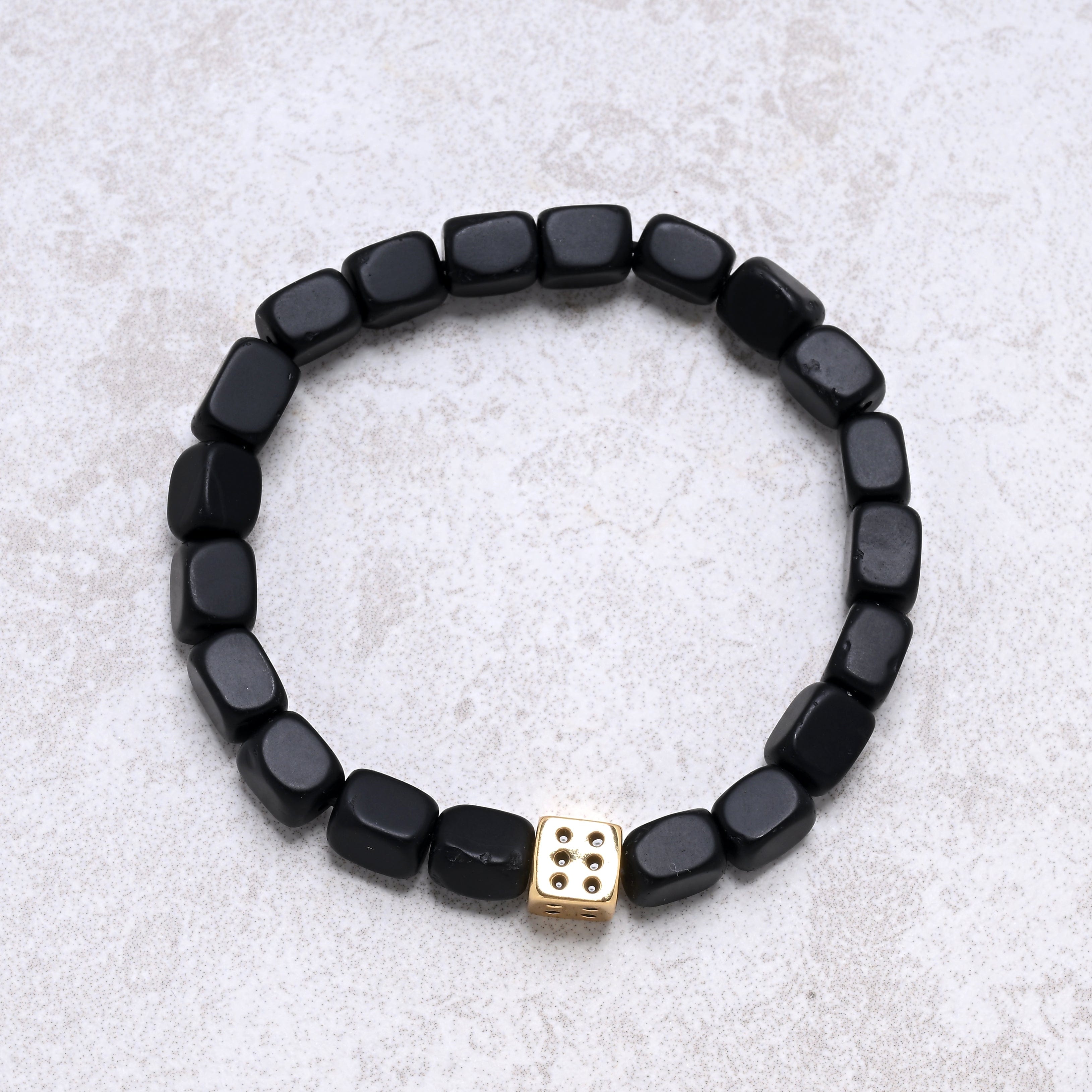 KALIFANO Gemstone Jewelry Matte Black Agate 6x9mm Natural Gemstone Stretch Bracelet
