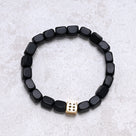 Matte Black Agate Natural Gemstone Stretch Bracelet With Dice Accent Bead