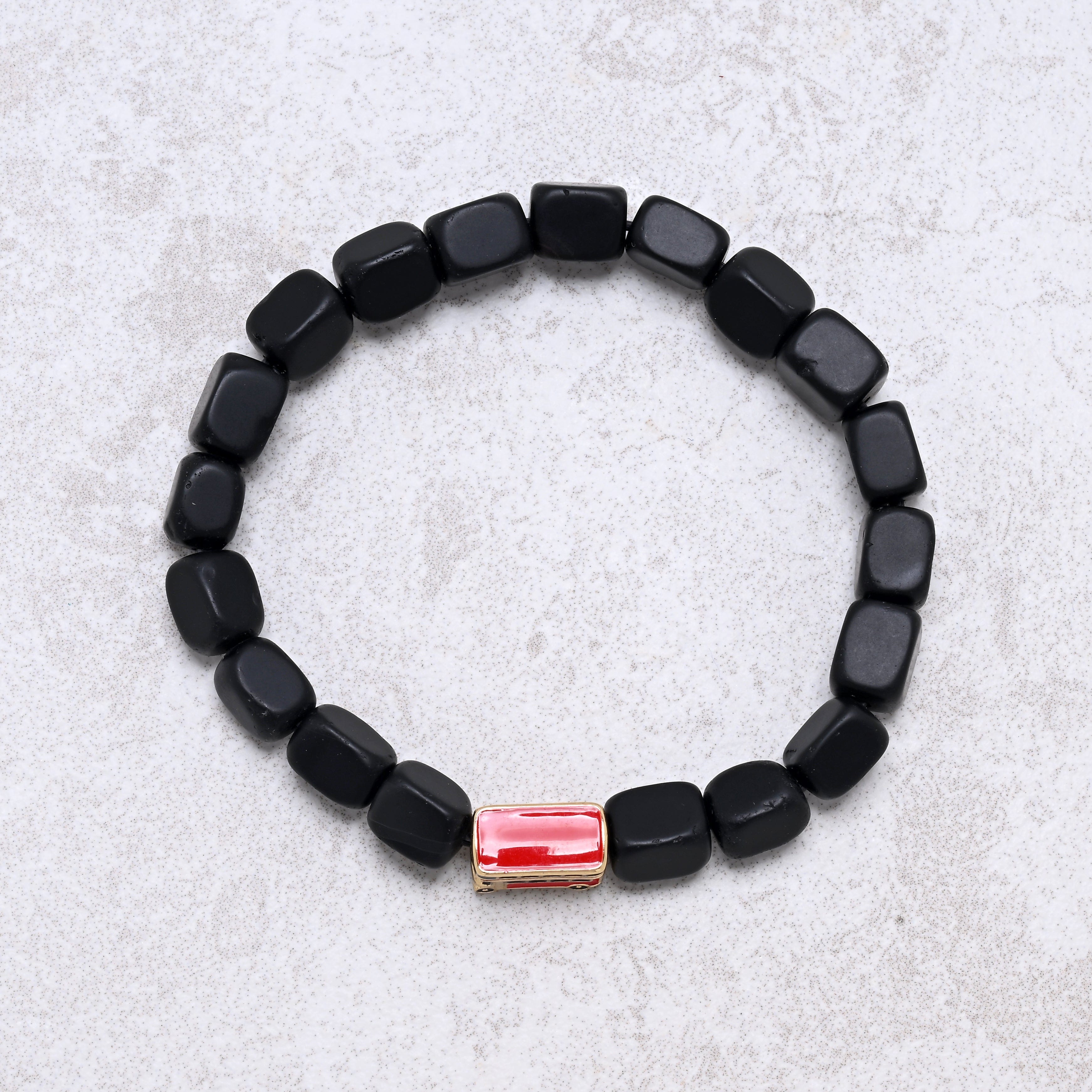 KALIFANO Gemstone Jewelry Matte Black Agate 6x9mm Natural Gemstone Stretch Bracelet