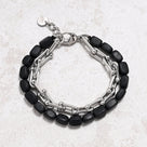 Matte Black Agate & Hardware Style Stainless Steel Chain Bracelet
