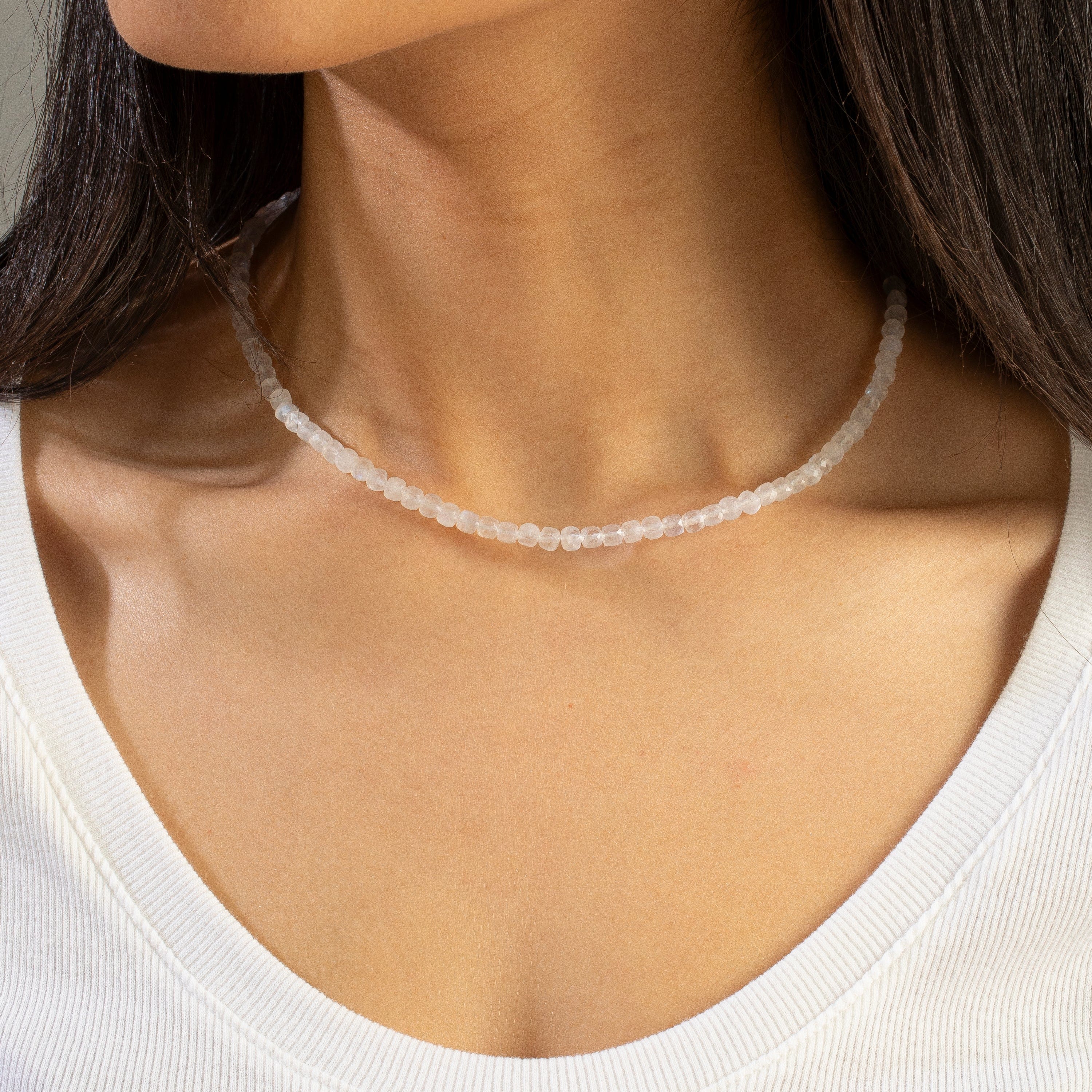 KALIFANO Gemstone Jewelry Moonstone Faceted 4mm Barrel 16" Necklace with Sterling Silver Extender N4-41G-MS