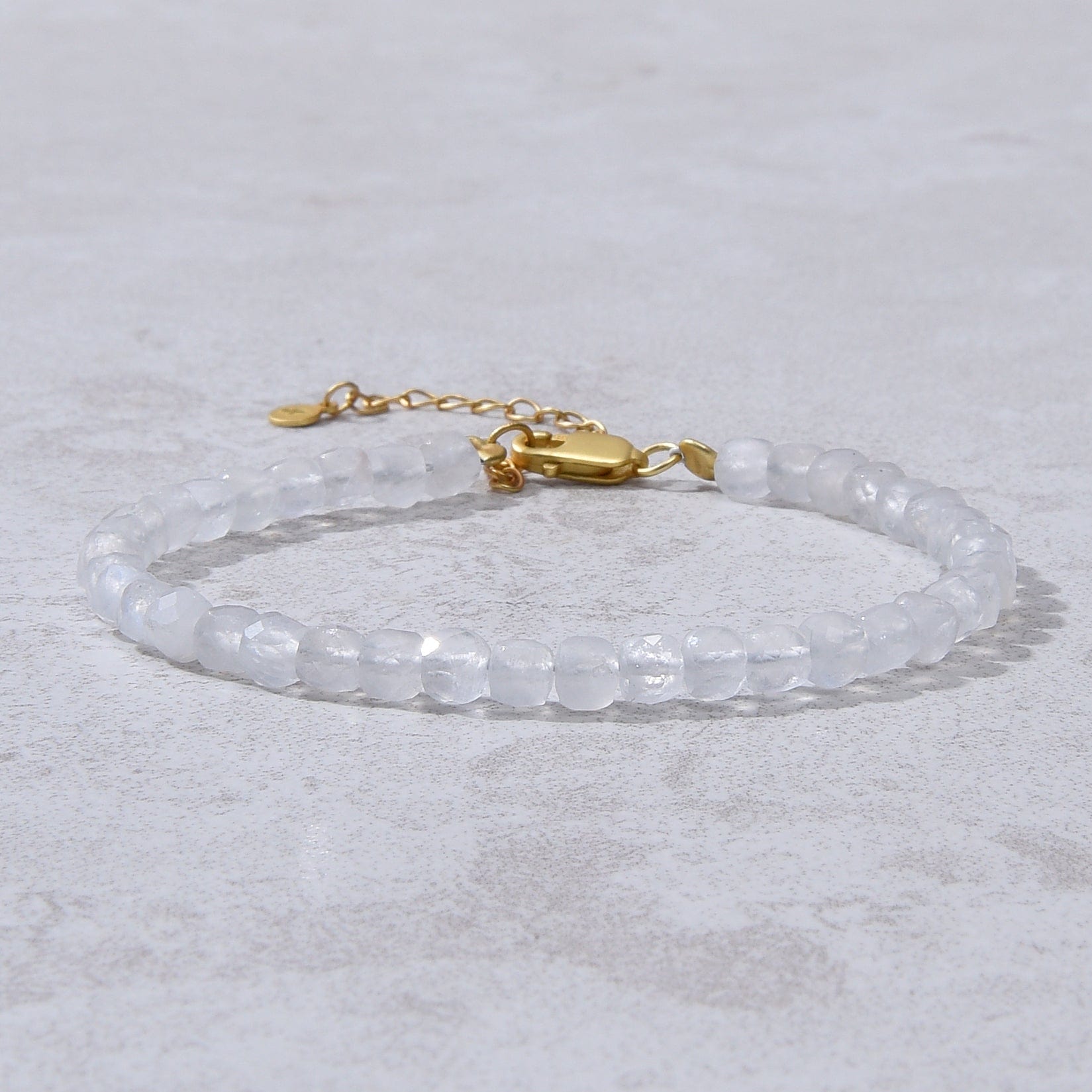 KALIFANO Gemstone Jewelry Moonstone Faceted 4mm Barrel Bracelet with Sterling Silver Extender B4-16G-MS