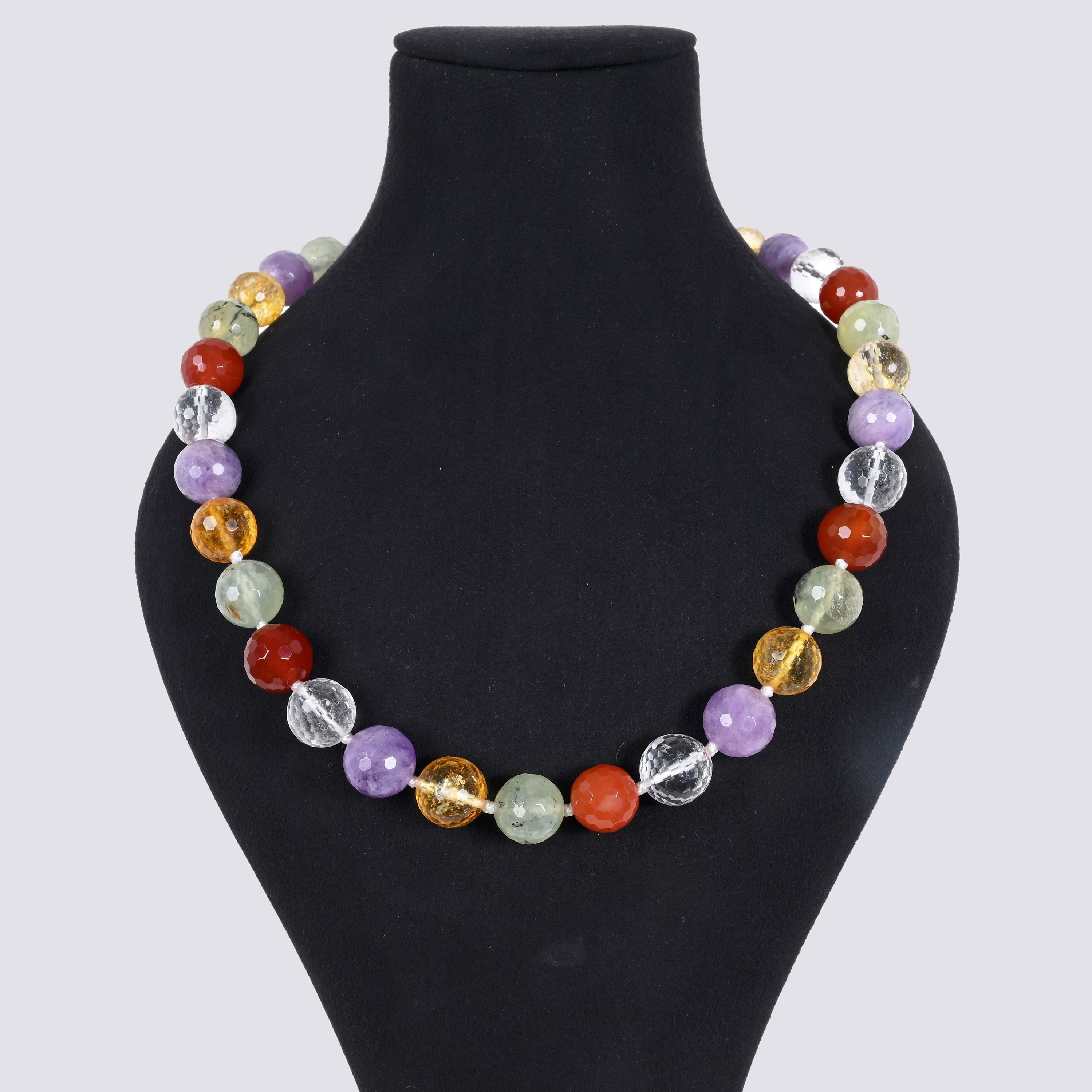 Kalifano Gemstone Jewelry Multi Gem 14mm Round Gemstone Necklace with Sterling Silver Clasp - 22" 9GN-MT