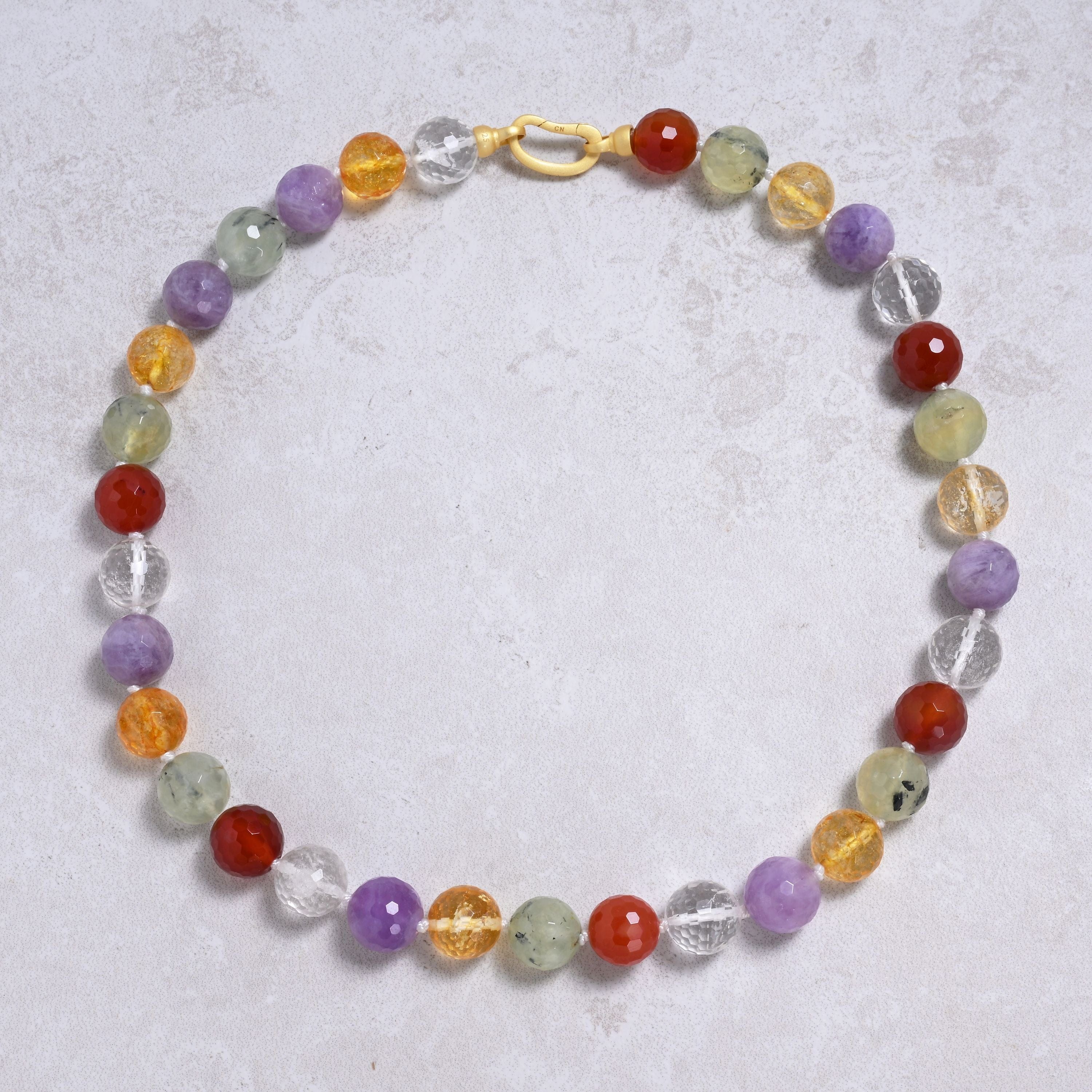 Kalifano Gemstone Jewelry Multi Gem 14mm Round Gemstone Necklace with Sterling Silver Clasp - 22" 9GN-MT