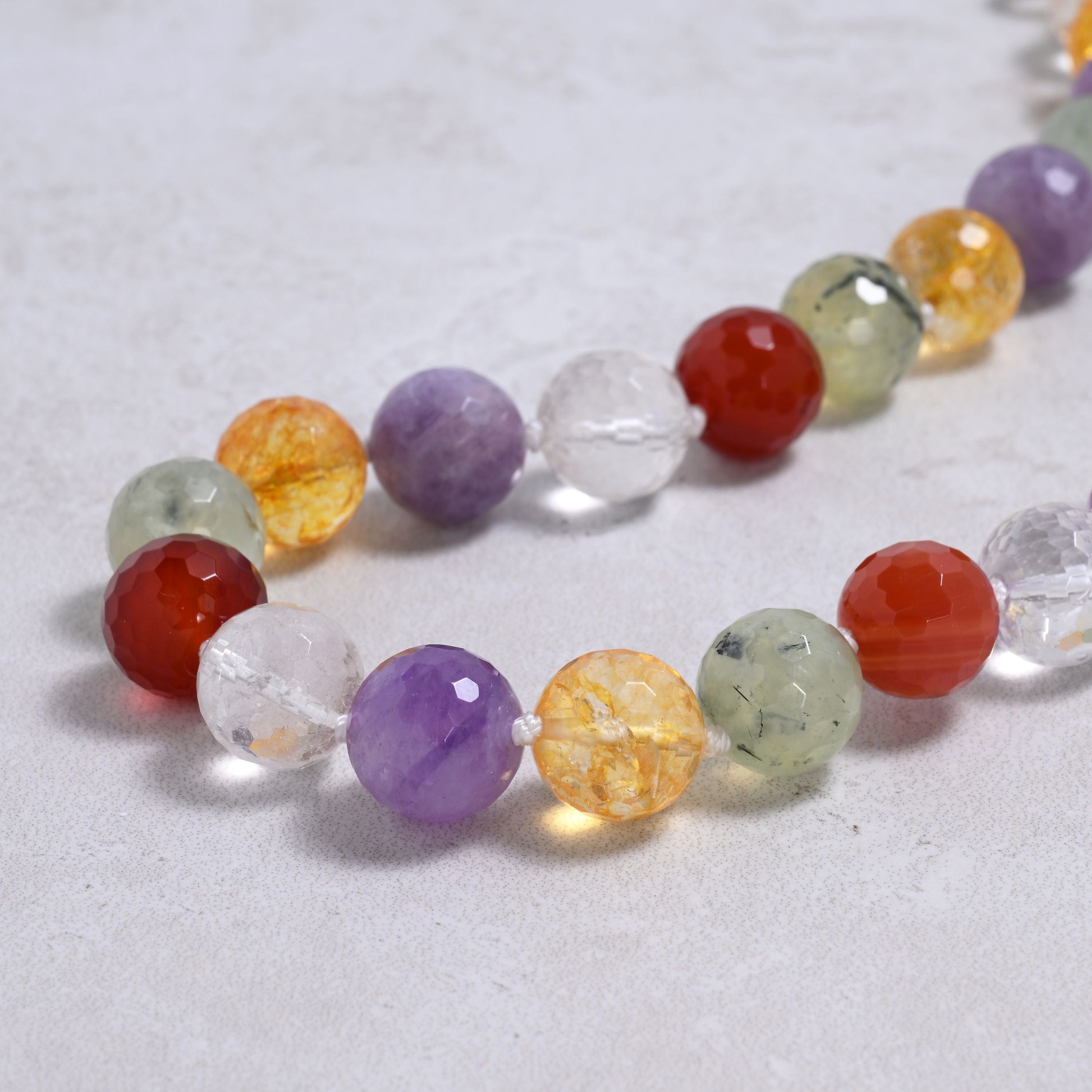Kalifano Gemstone Jewelry Multi Gem 14mm Round Gemstone Necklace with Sterling Silver Clasp - 22" 9GN-MT