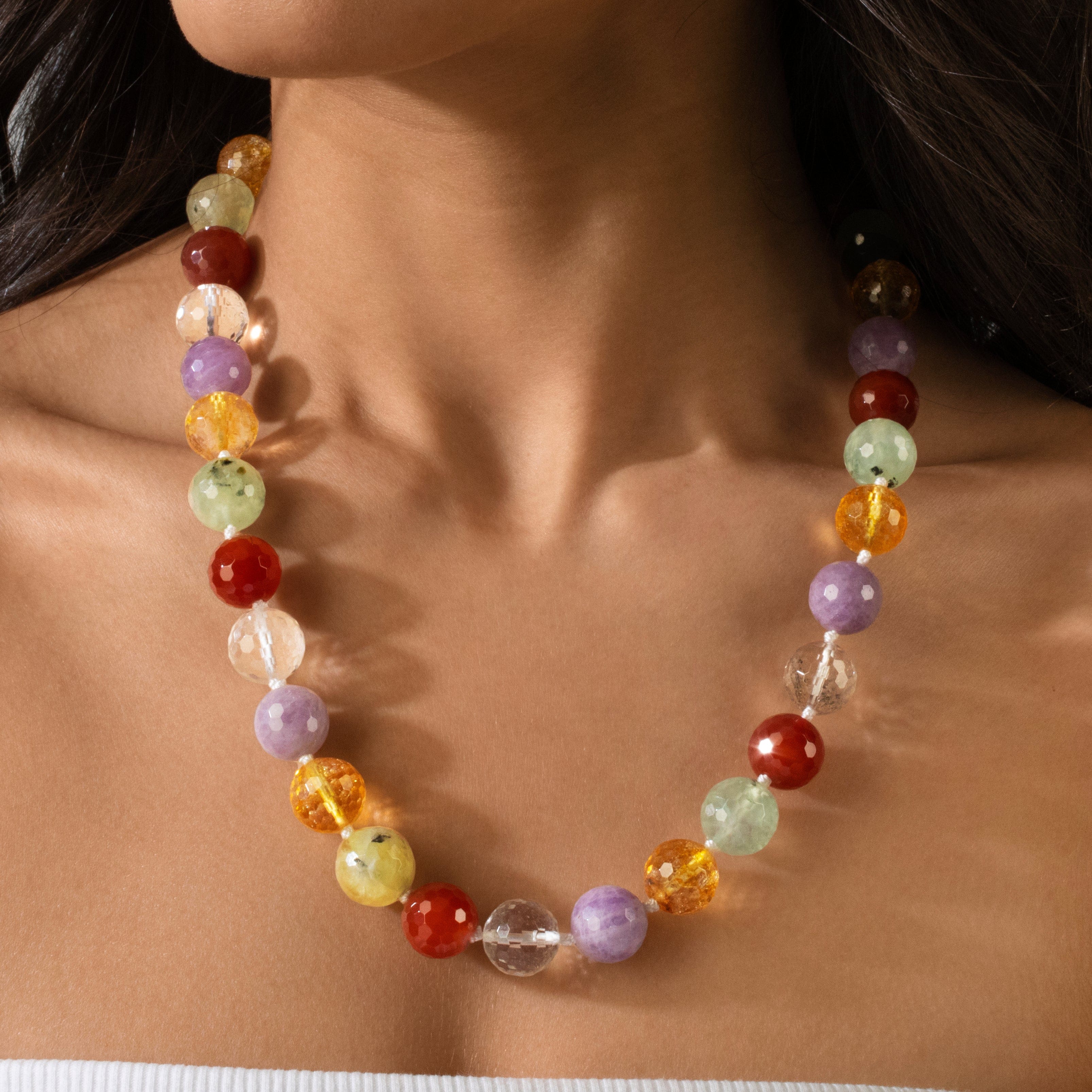Kalifano Gemstone Jewelry Multi Gem 14mm Round Gemstone Necklace with Sterling Silver Clasp - 22" 9GN-MT