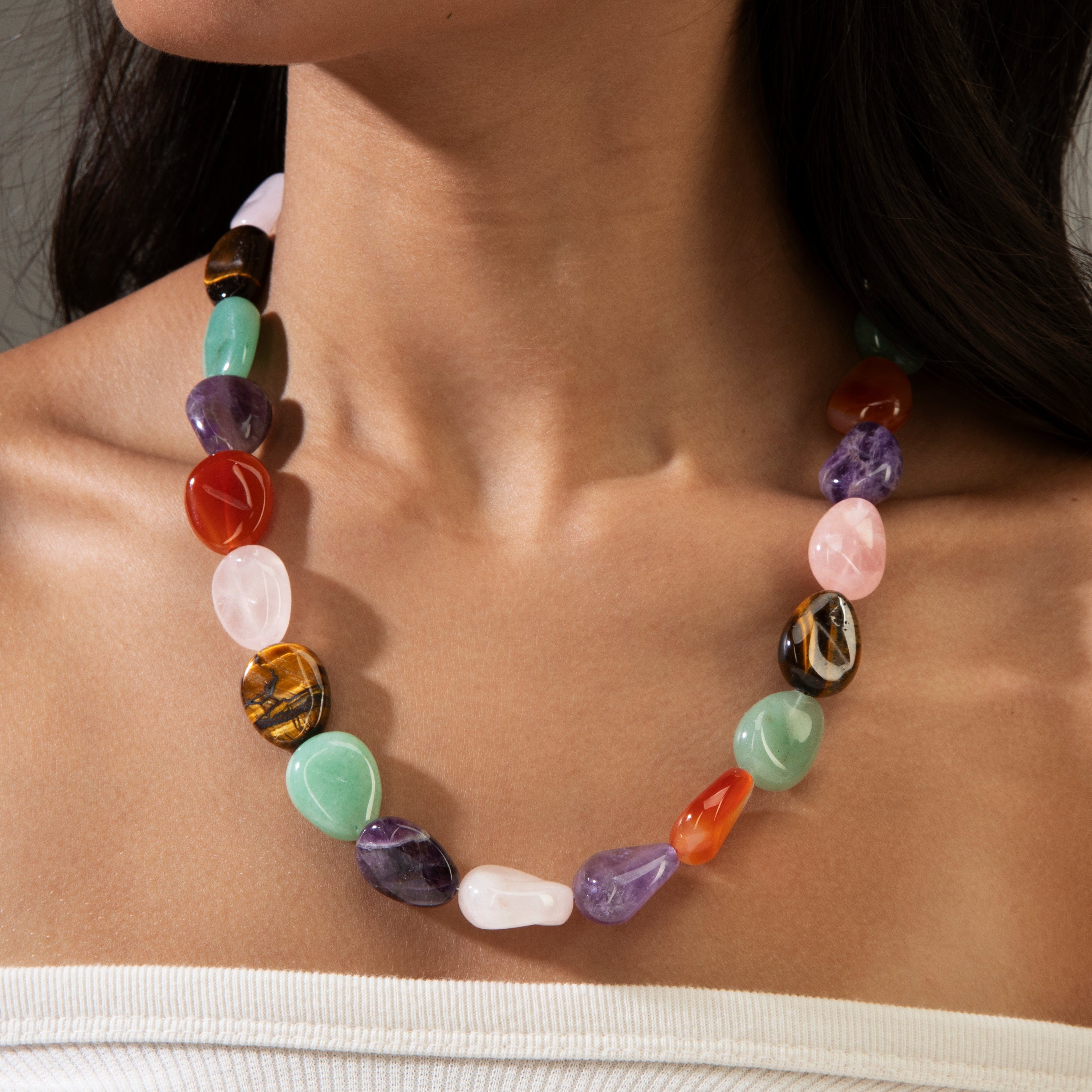 KALIFANO Gemstone Jewelry Multi Gem 18x22mm Necklace With Sterling Silver Clasp - 21.5" 925N-08-MT