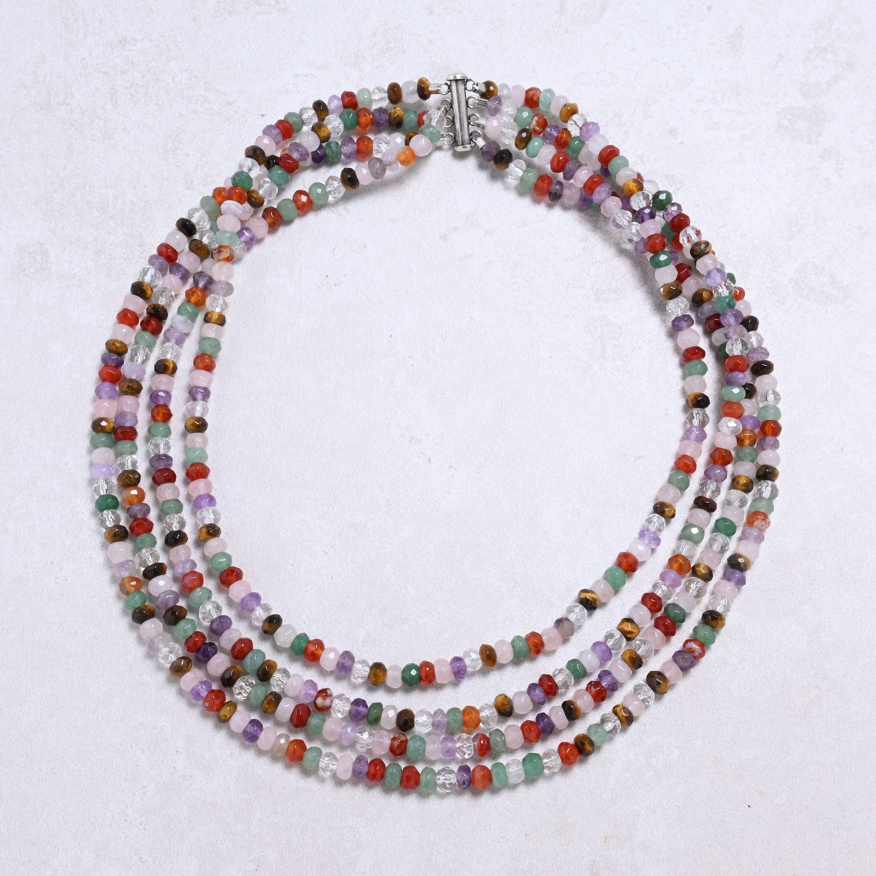 Kalifano Gemstone Jewelry Multi Gem 4x6mm Roundel Gemstone Necklace with Sterling Silver Clasp - 20" 8SN-MT