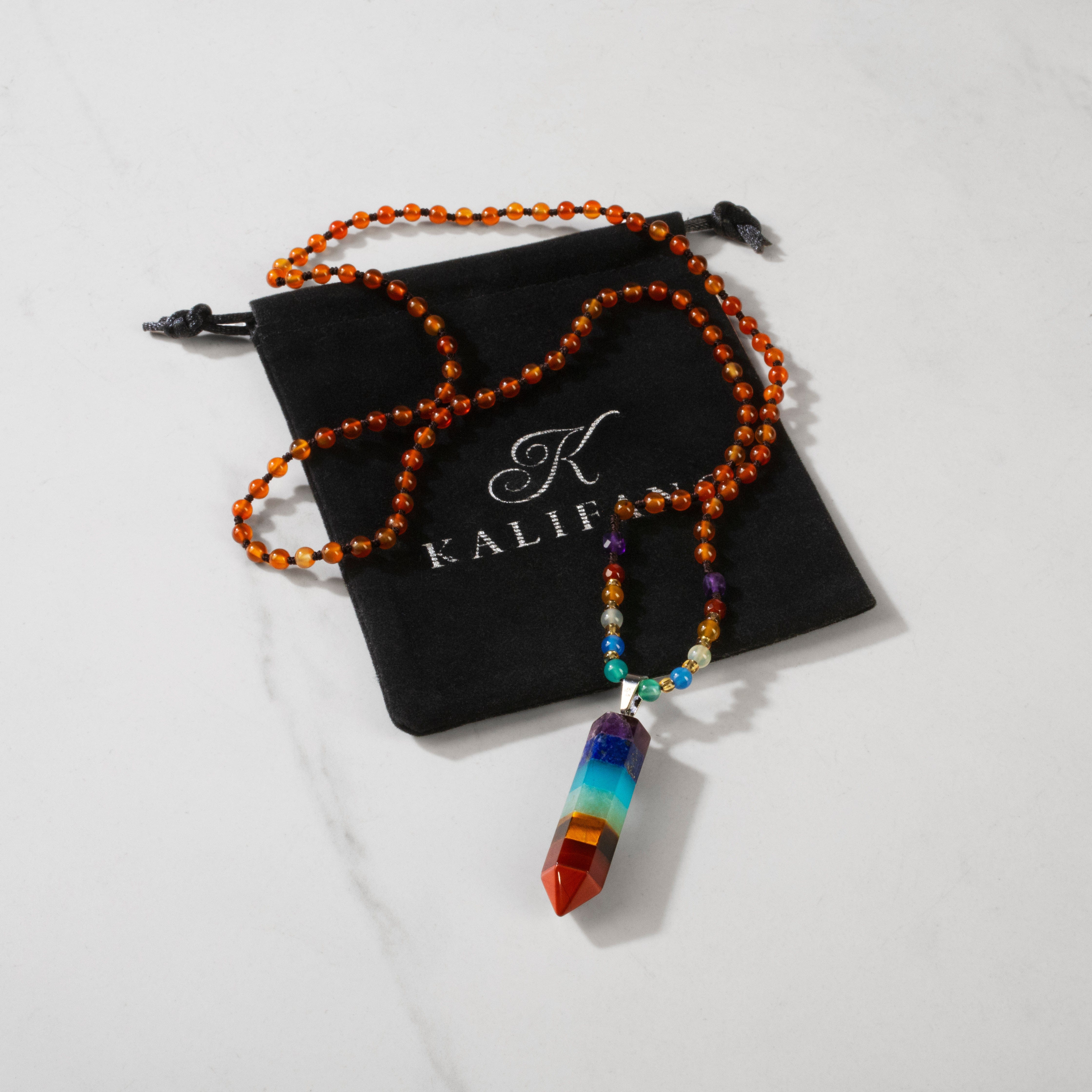 KALIFANO Gemstone Jewelry Multi Gemstone Chakra Point Necklace - 24" CJN-CMT