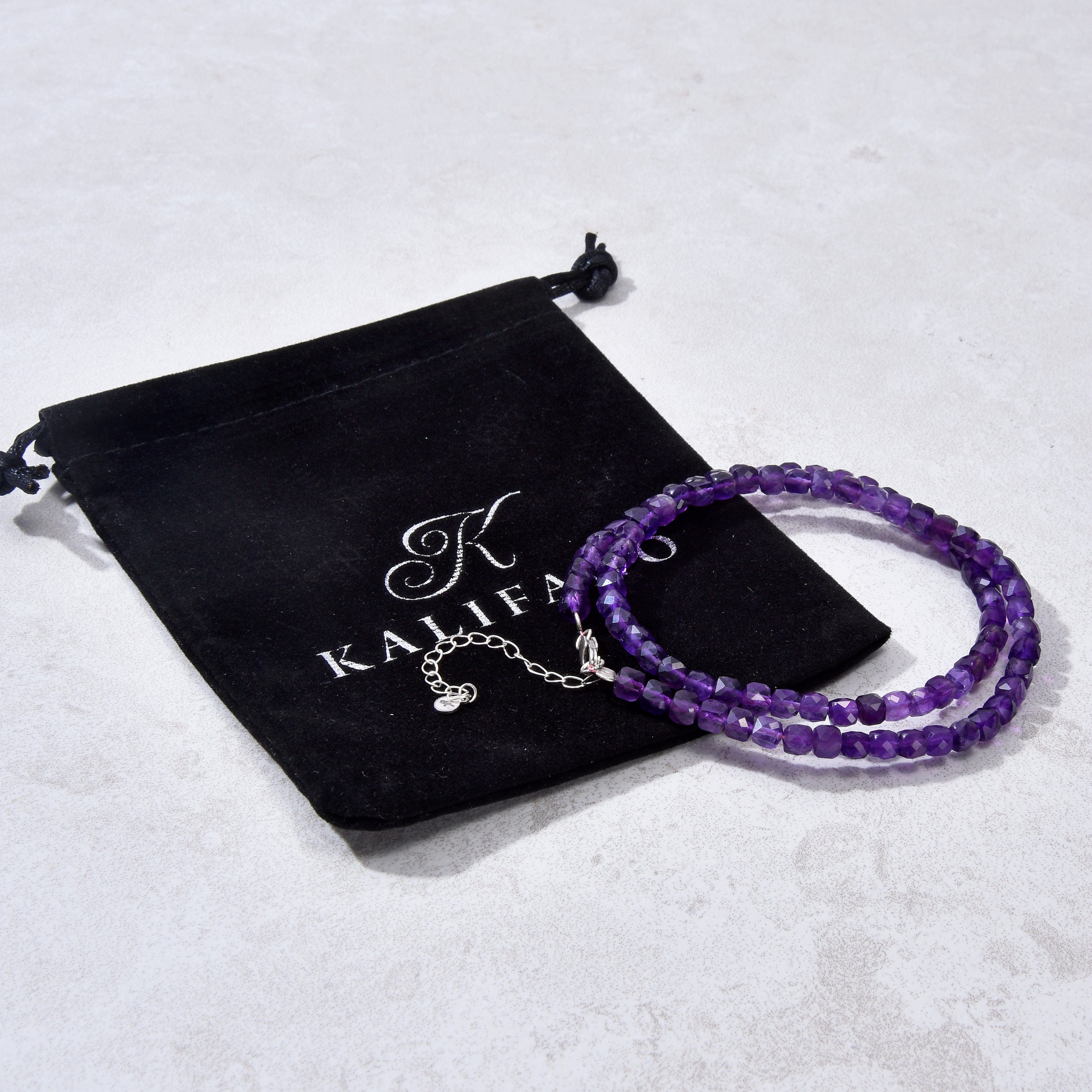 KALIFANO Gemstone Jewelry Natural Amethyst Faceted 4mm Barrel 16" Necklace with Sterling Silver Extender N4-41S-AM