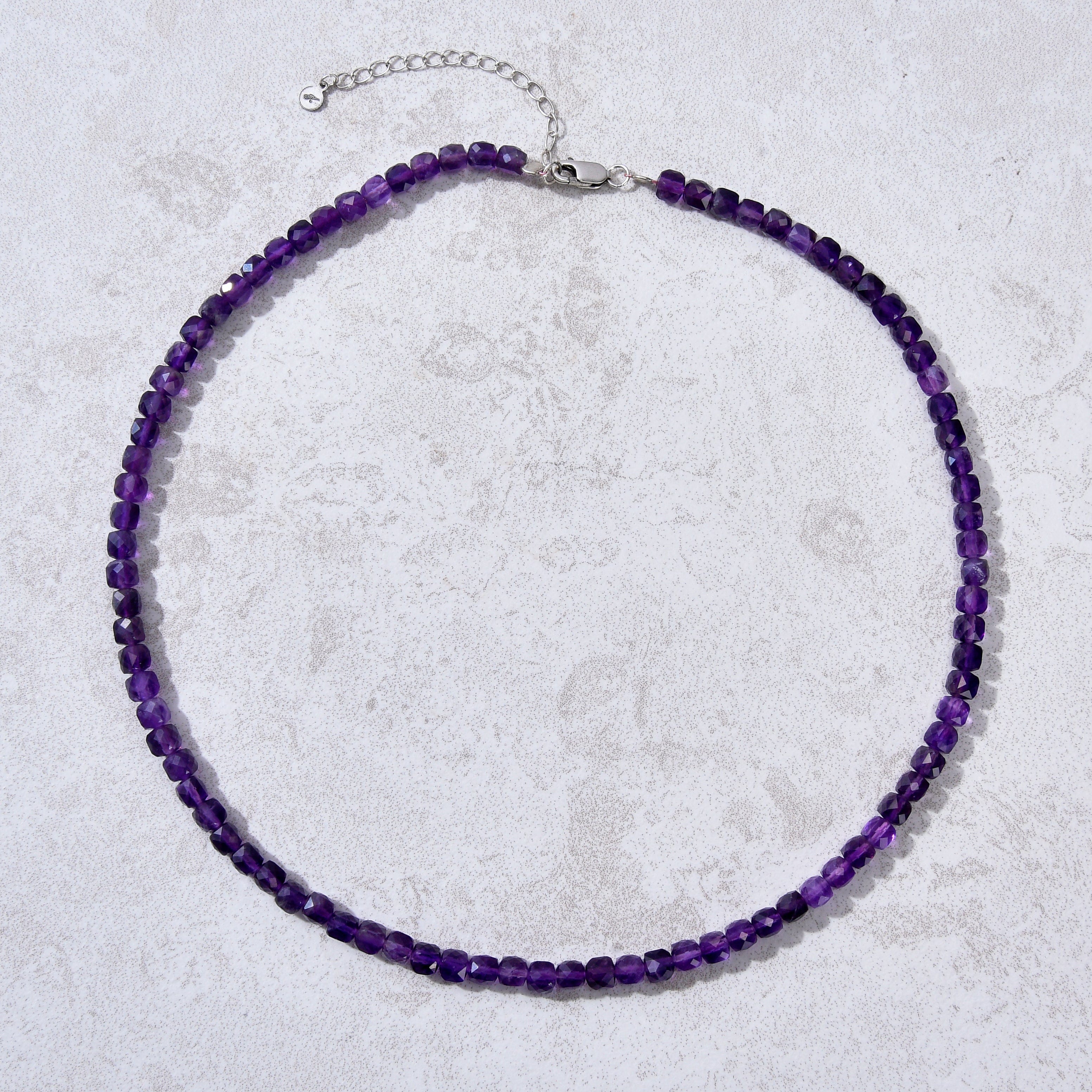 KALIFANO Gemstone Jewelry Natural Amethyst Faceted 4mm Barrel 16" Necklace with Sterling Silver Extender N4-41S-AM