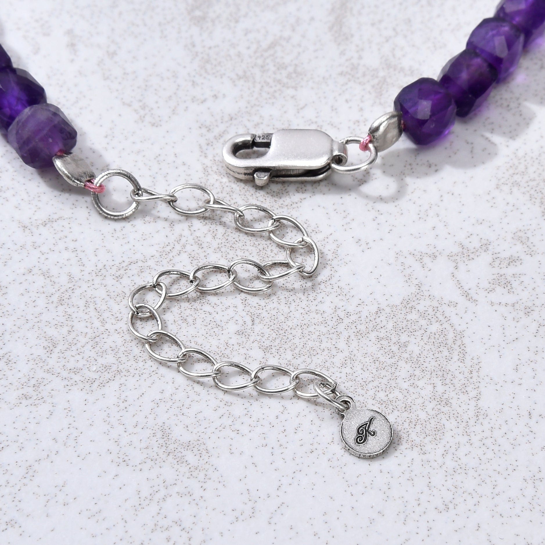 KALIFANO Gemstone Jewelry Natural Amethyst Faceted 4mm Barrel Bracelet with Sterling Silver Extender B4-16S-AM