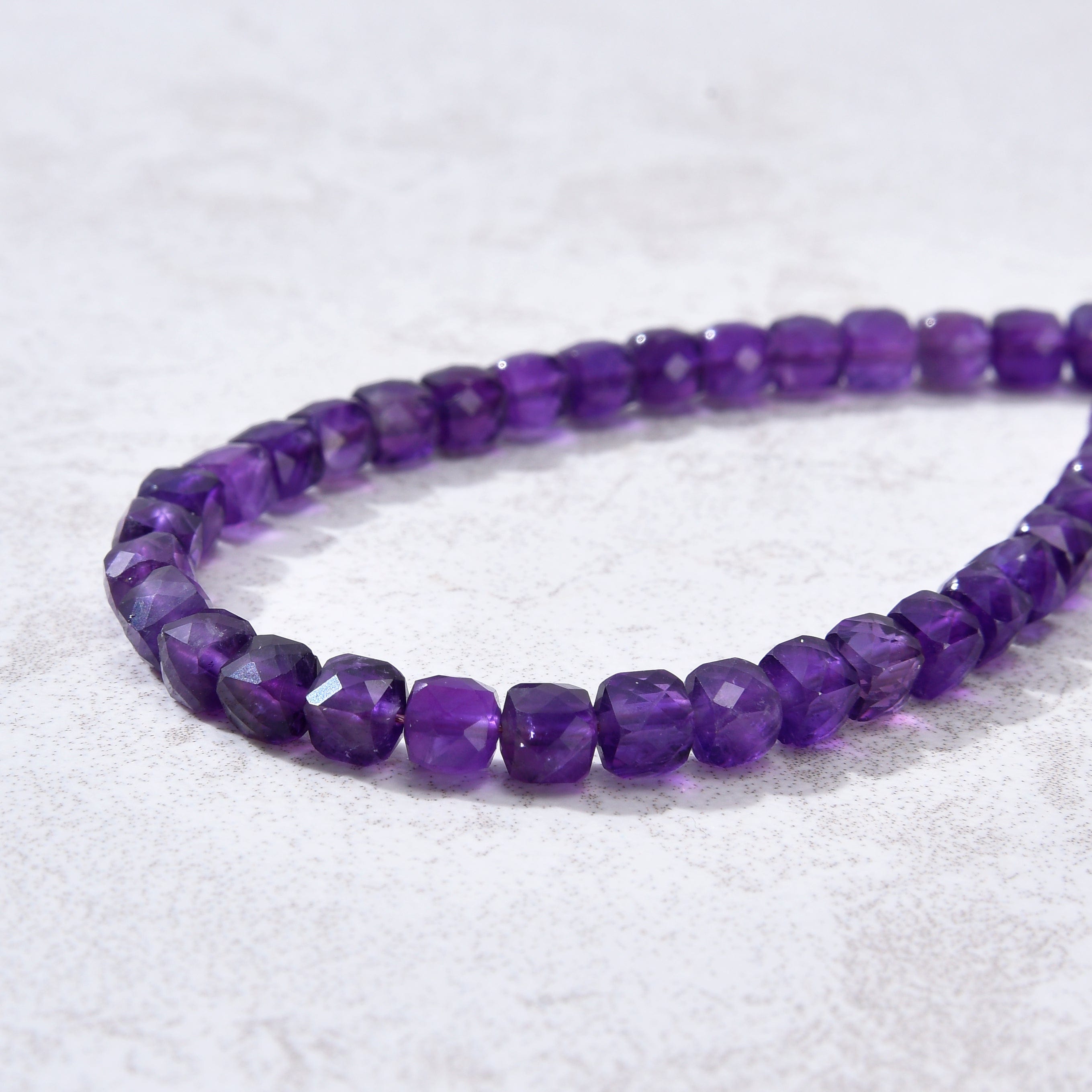 KALIFANO Gemstone Jewelry Natural Amethyst Faceted 4mm Barrel Bracelet with Sterling Silver Extender B4-16S-AM