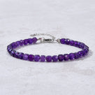 Natural Amethyst Faceted 4mm Barrel Bracelet with Sterling Silver Extender