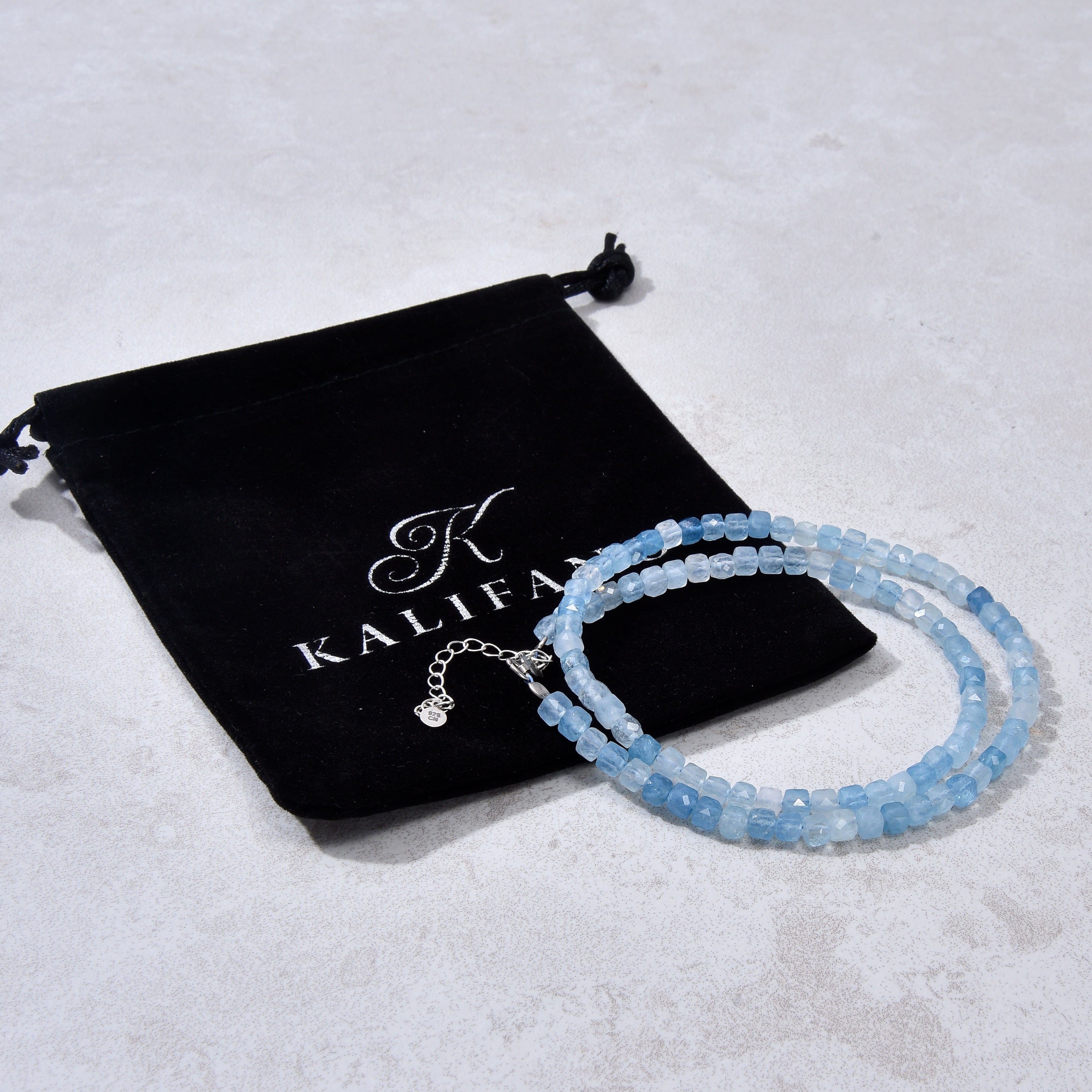 KALIFANO Gemstone Jewelry Natural Aquamarine Faceted 4mm Barrel 16" Necklace with Sterling Silver Extender N4-41S-AQ