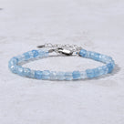 Natural Aquamarine Faceted 4mm Barrel Bracelet with Sterling Silver Extender