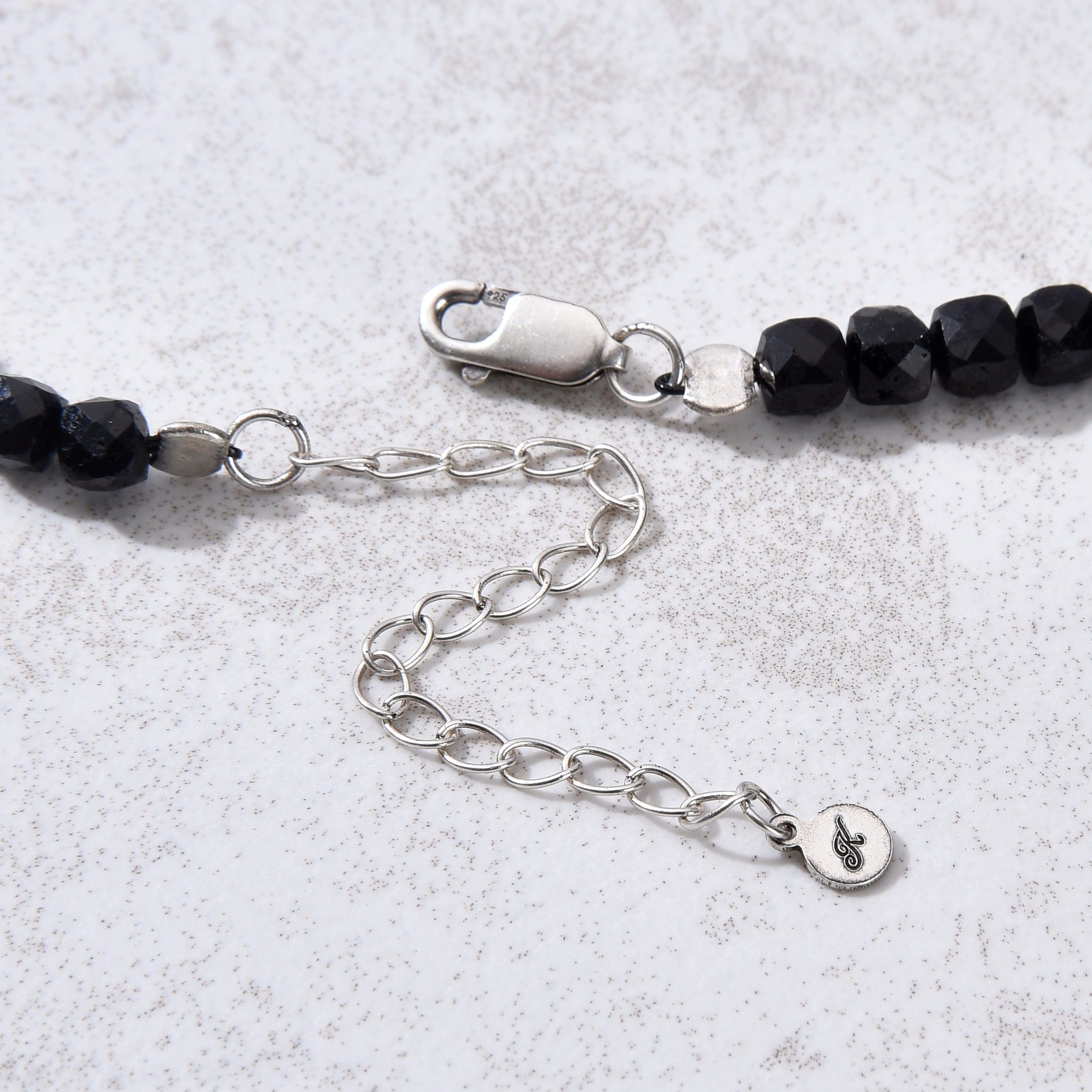 KALIFANO Gemstone Jewelry Natural Black Tourmaline Faceted 4mm Barrel 16" Necklace with Sterling Silver Extender N4-41S-BT