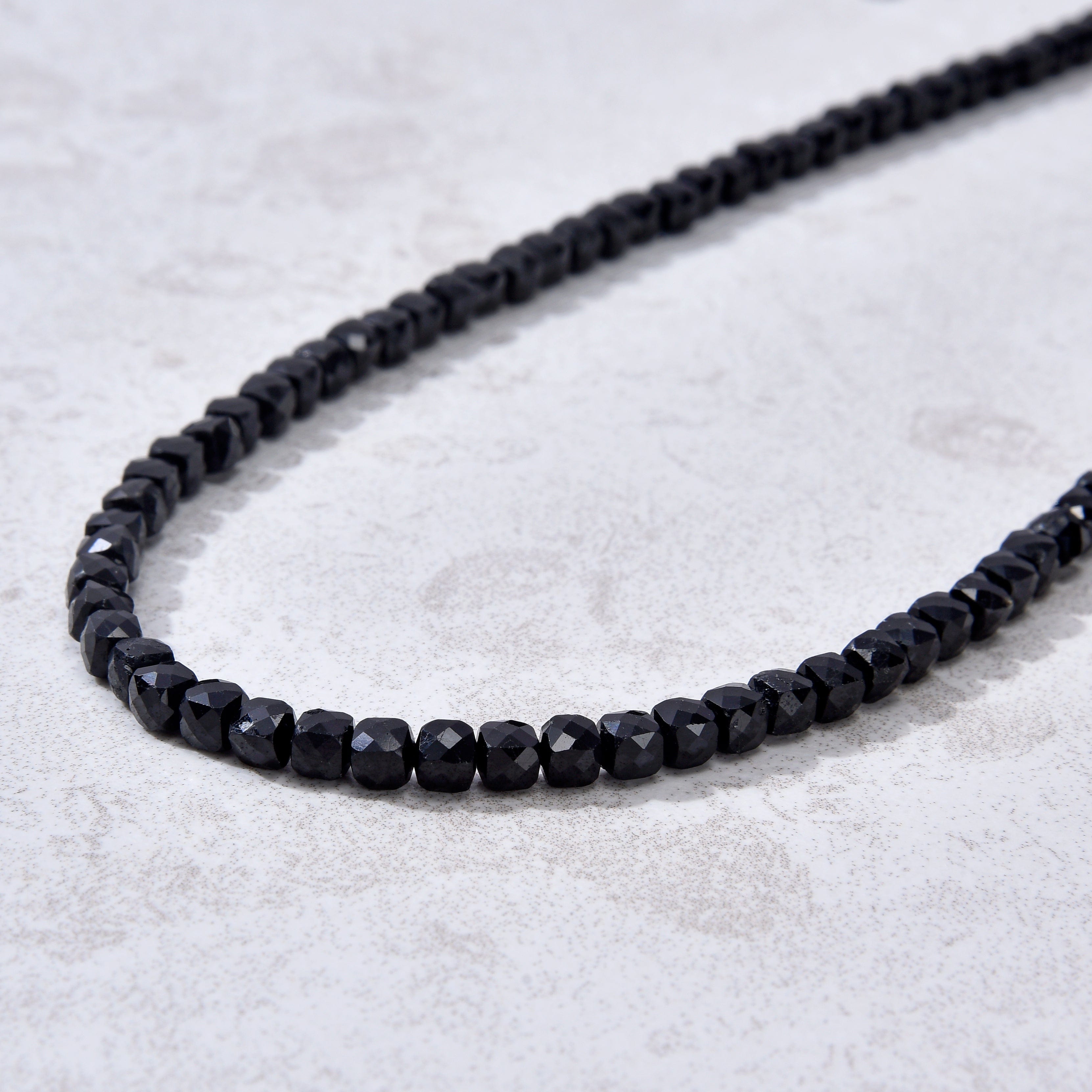 KALIFANO Gemstone Jewelry Natural Black Tourmaline Faceted 4mm Barrel 16" Necklace with Sterling Silver Extender N4-41S-BT