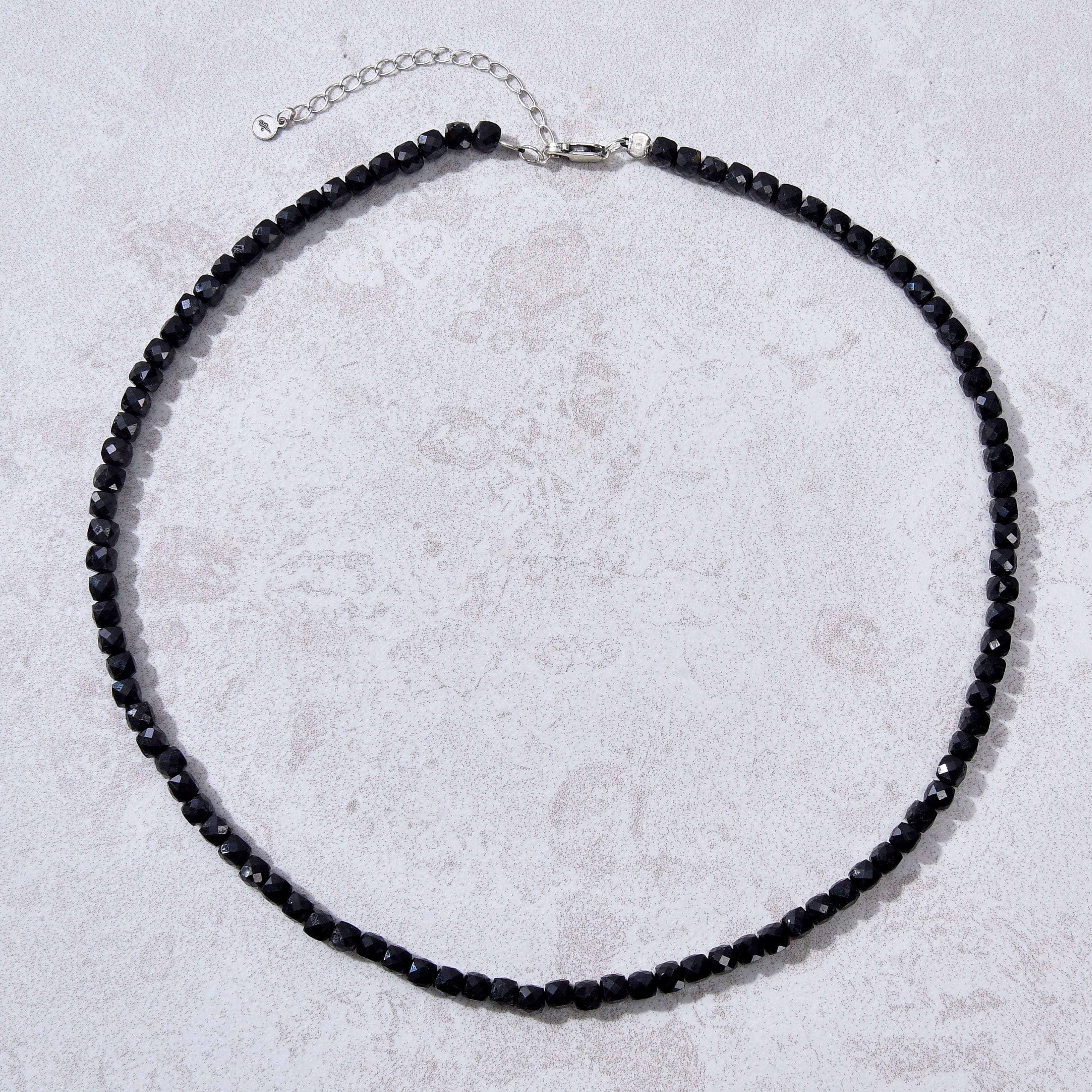 KALIFANO Gemstone Jewelry Natural Black Tourmaline Faceted 4mm Barrel 16" Necklace with Sterling Silver Extender N4-41S-BT