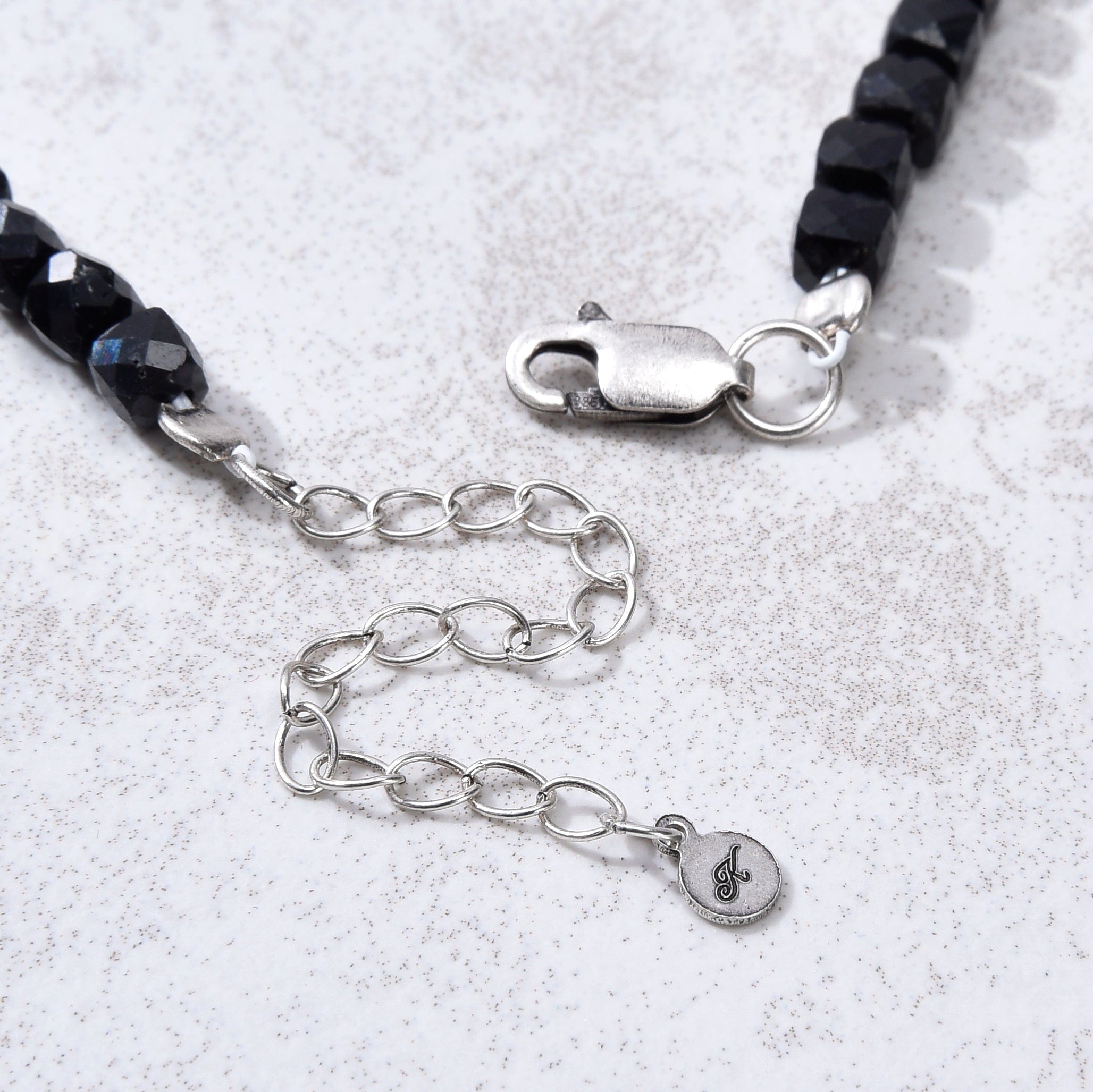 KALIFANO Gemstone Jewelry Natural Black Tourmaline Faceted 4mm Barrel Bracelet with Sterling Silver Extender B4-16S-BT