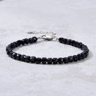 Natural Black Tourmaline Faceted 4mm Barrel Bracelet with Sterling Silver Extender