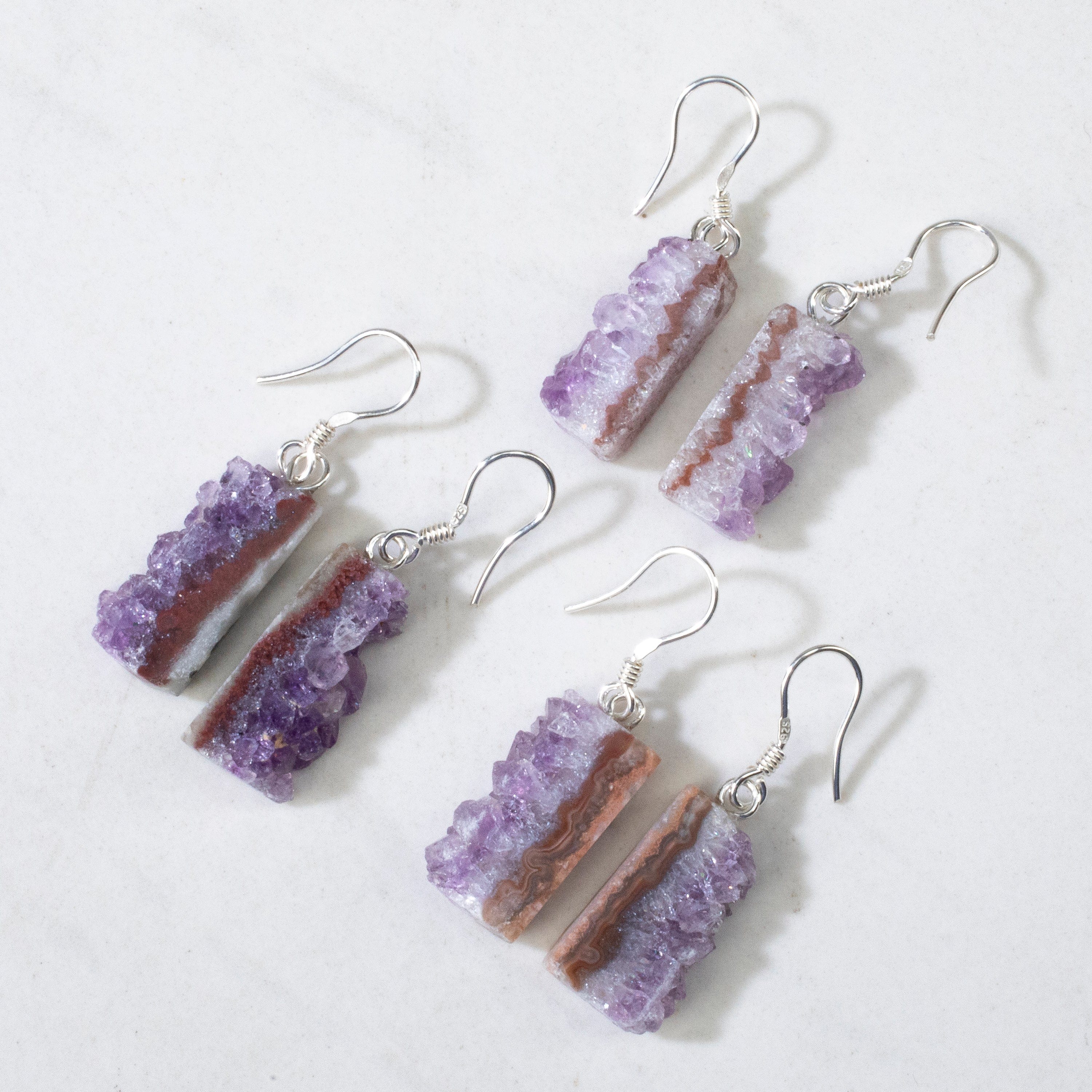 KALIFANO Gemstone Jewelry Natural Druzy Amethyst Sterling Silver Slice Earrings CJE-SILV-AMSLICE