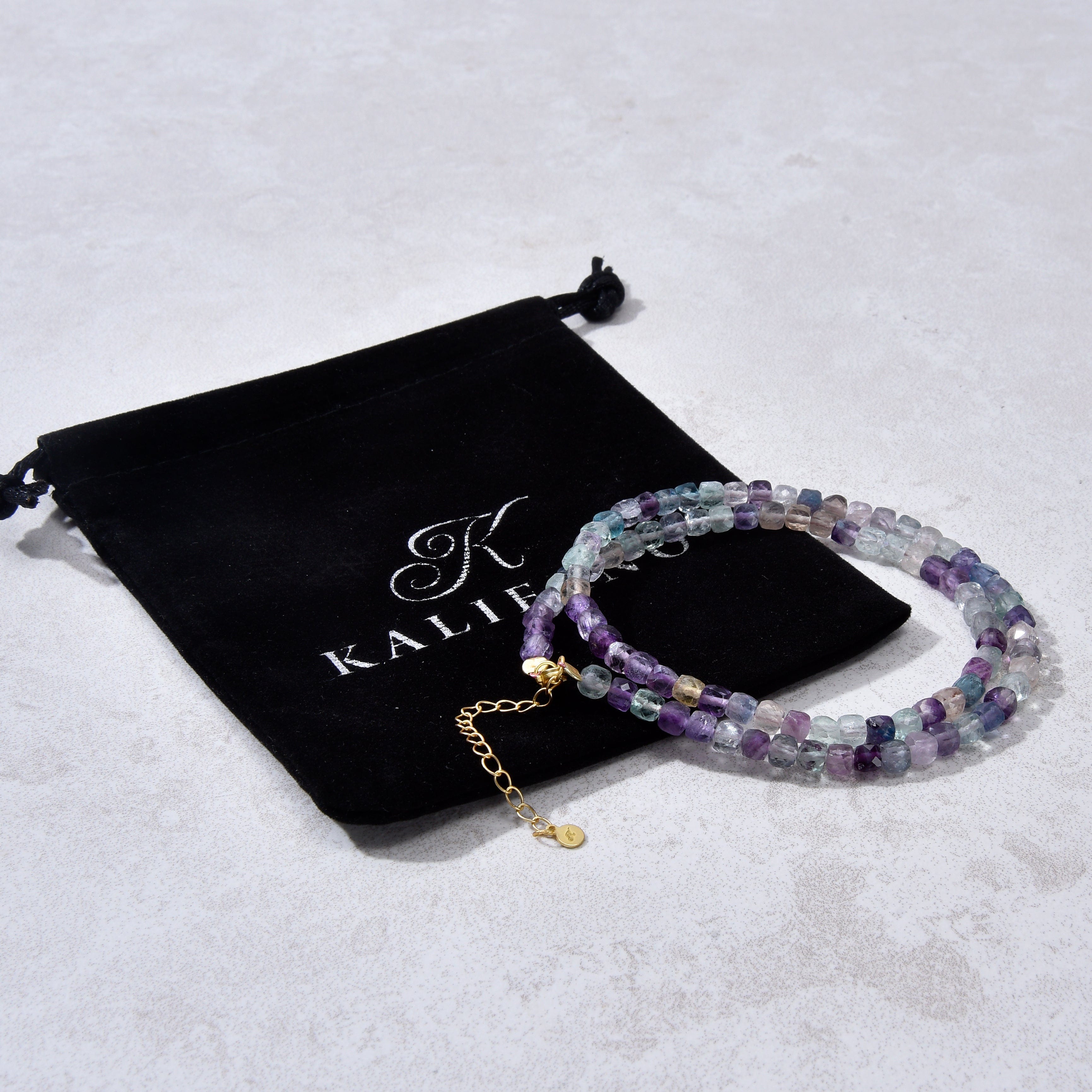 KALIFANO Gemstone Jewelry Natural Fluorite Faceted 4mm Barrel 16" Necklace with Sterling Silver Extender N4-41G-FL