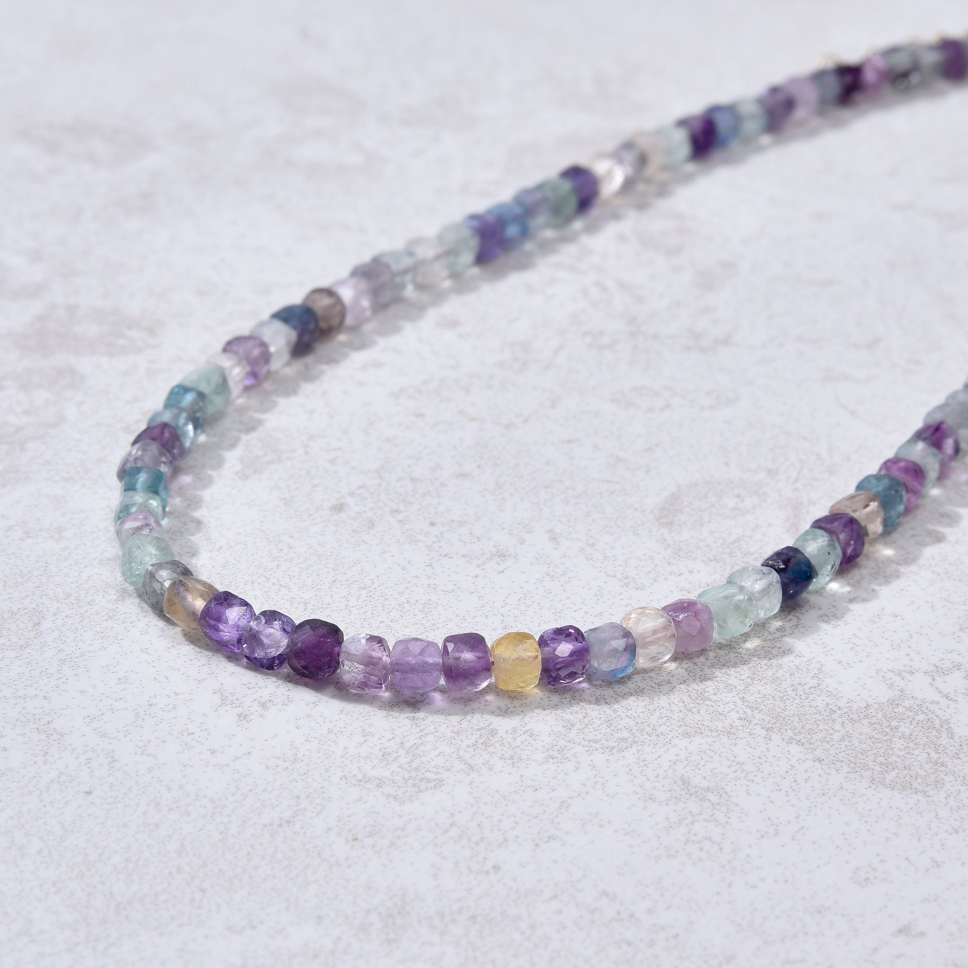 KALIFANO Gemstone Jewelry Natural Fluorite Faceted 4mm Barrel 16" Necklace with Sterling Silver Extender N4-41G-FL