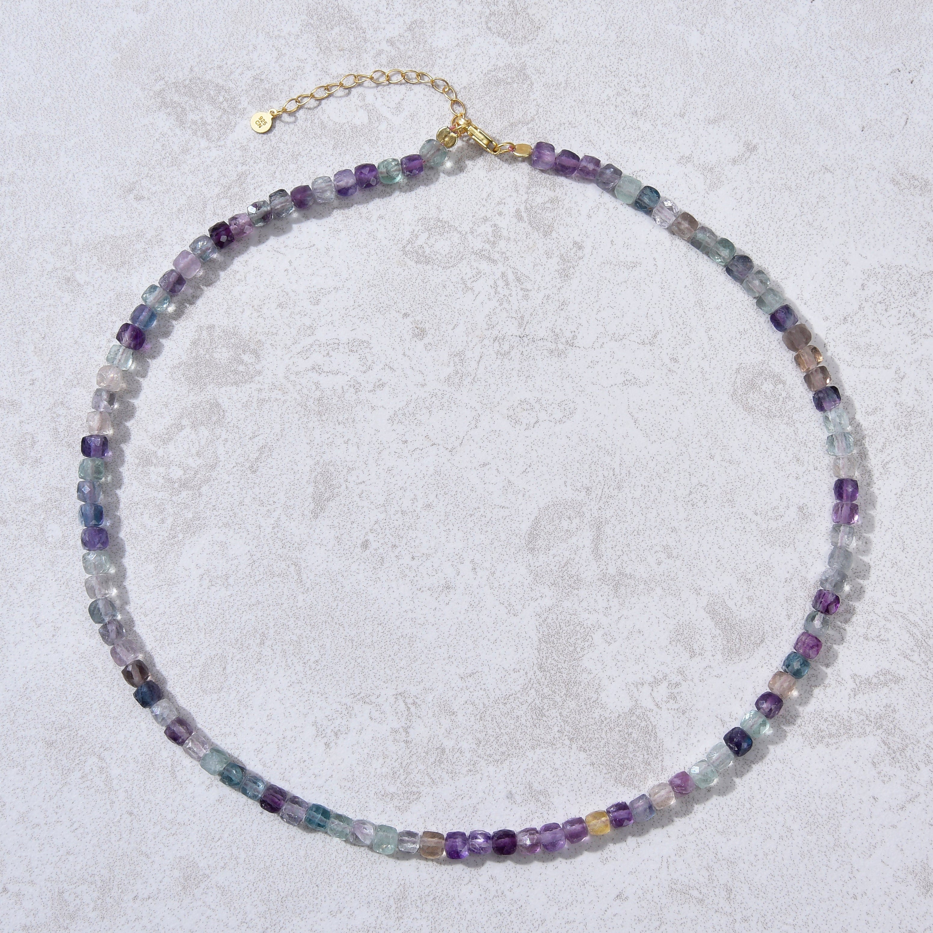 KALIFANO Gemstone Jewelry Natural Fluorite Faceted 4mm Barrel 16" Necklace with Sterling Silver Extender N4-41G-FL